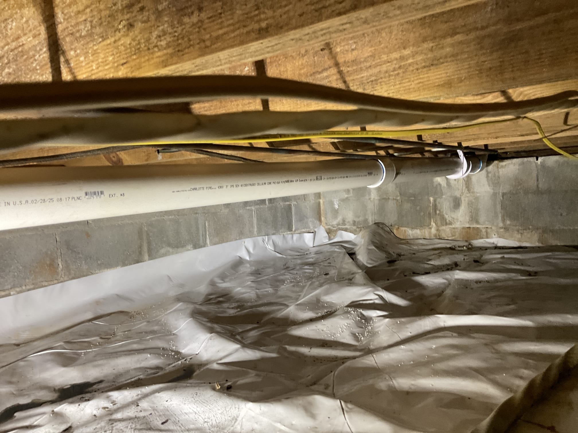 Replaced total about 60 feet of 2” and 3” cast iron sewer pipe in crawl space for kitchen and washing machine , we upgrade washing machine drain from 2 inches to 3 inches , we also opened drywall behind washing machine drain, replaced old cast iron p trap , tee and stand pipe with pvc pipe , we don’t fix drywall back . 
We also did an electric water heater total rebuild with both new top and bottom thermostat and heating elements. 
Also we fixed wobbly toilet upstairs with shim and caulking as courtesy no charge 