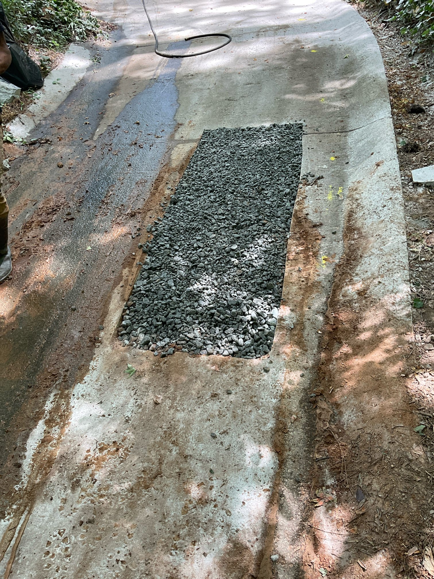 Cut section of driveway, repaired 4” pvc sewer line that was damaged by roots , new pipe and fittings installed with concrete around fitting for reinforcing prevent roots grow back in 