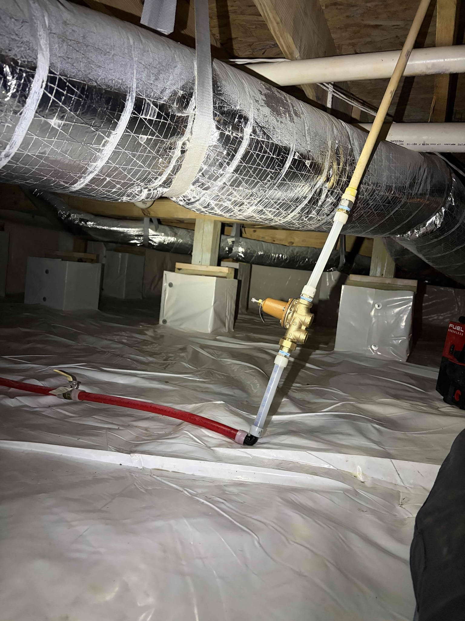 For this customer came out to their home because I have a pressure issue. They were experiencing low water pressure throughout the whole home and the gauge on the pressure reducing valve red at about 35 pounds which was considered low so therefore we did a drop test in the drop test went down about 10 pounds rather than five indicating the pressure reducing valve being bad so therefore I recommended we install a better pressure reducing valve so you don’t have any issues with it. I did not need to install a new shut off valve for the waterline because there was already a pre-existing ball valve there so we installed a new three-quarter pressure reducing valve impact a and then transition to CPVC the main feed was already Pex a  so therefore it was basically plug-in play for the type of pipe that we could use and then I did a male to female connection for the Cpvc to make the transition. 