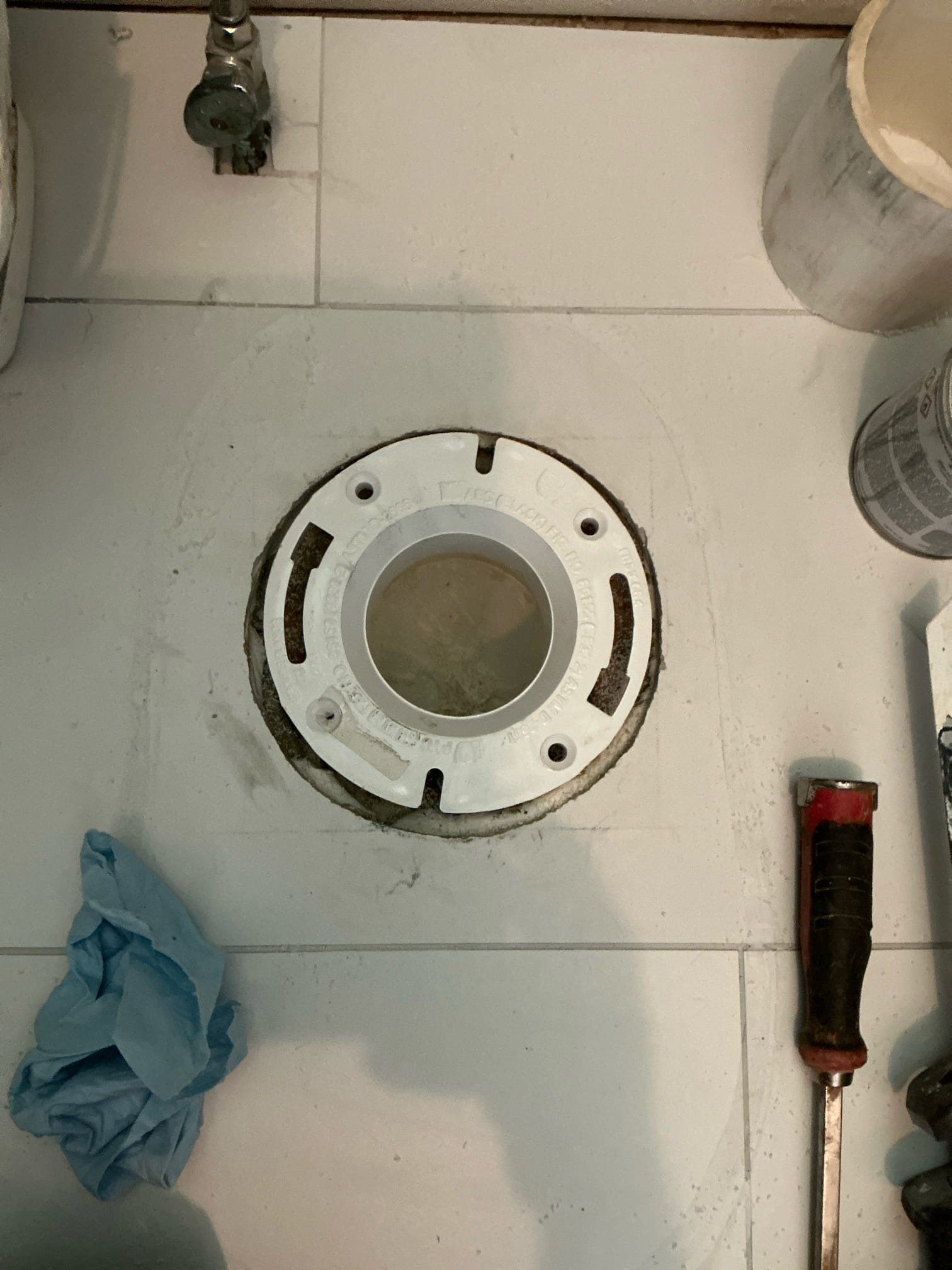 Return to property for water intrusion on first floor following prior blockage service. Upon arrival, remove the toilet for further inspection found existing toilet flange had been previously replaced and compromise, which was not visible / noticed during the initial visit. we furnished and installed a new toilet flange and 4 x 3 90 and reset toilet with a proper seal, toilet was flushed a minimum of 20 times to verify operation and to check for leaks. No active leaks were found at time of testing also everything is draining properly. Water mitigation company had already open affected sheet rock areas prior to arrival so no property damage was not noted. Work has been thoroughly tested and complete. 