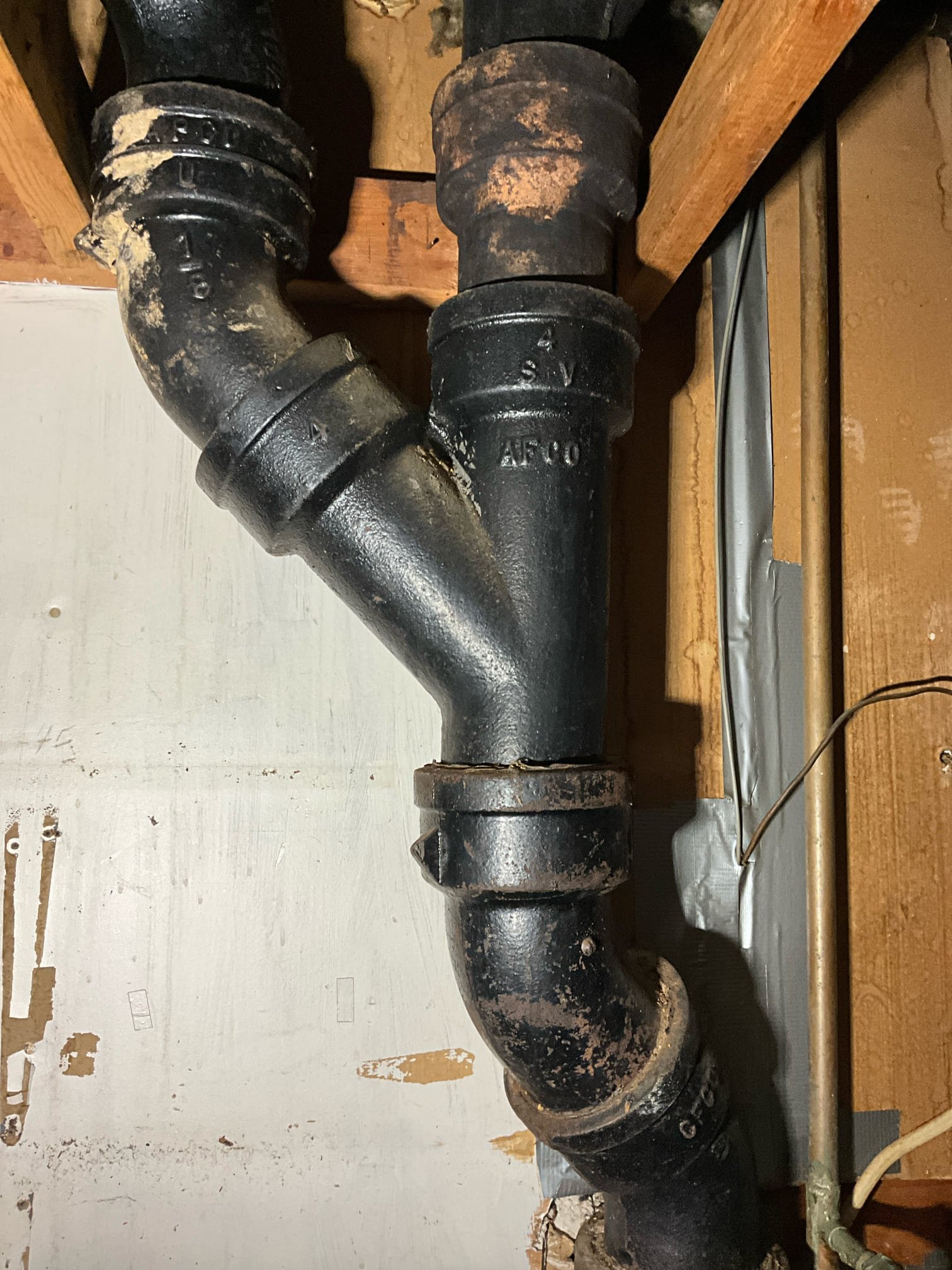 Call for drains not draining well.

Arrived and met with Walter. He showed me two bathrooms on the upstairs of a split level home built in the late 1960’s. He states that over the years they’ve had problems with slows drainage, and have had chemical solutions, as well as sewer snakes to clear lines. 
Hallway bathroom has tub/shower not draining, toilet and vanity both drain. Shower valve leaks from stems and through diverter. Master bathroom has hower in severe state of failure, with cracks in tile, separations, and leaks to subfloor below. Toilet flange is likely broken, closet bolts missing, toilet unsecured. Vanity sink rusted severely near drain and on sides.

PVC cleanout in yard. Cast iron throughout home. Alva used main waterline. Water heater is new, and PRV was installed. 

My recommendations when discussing findings with Walter were as follows:
ATA. Minimum, have us use sewer machine to clear drain in tub. This is temporary to get service back to this bathroom.

Consider a pa