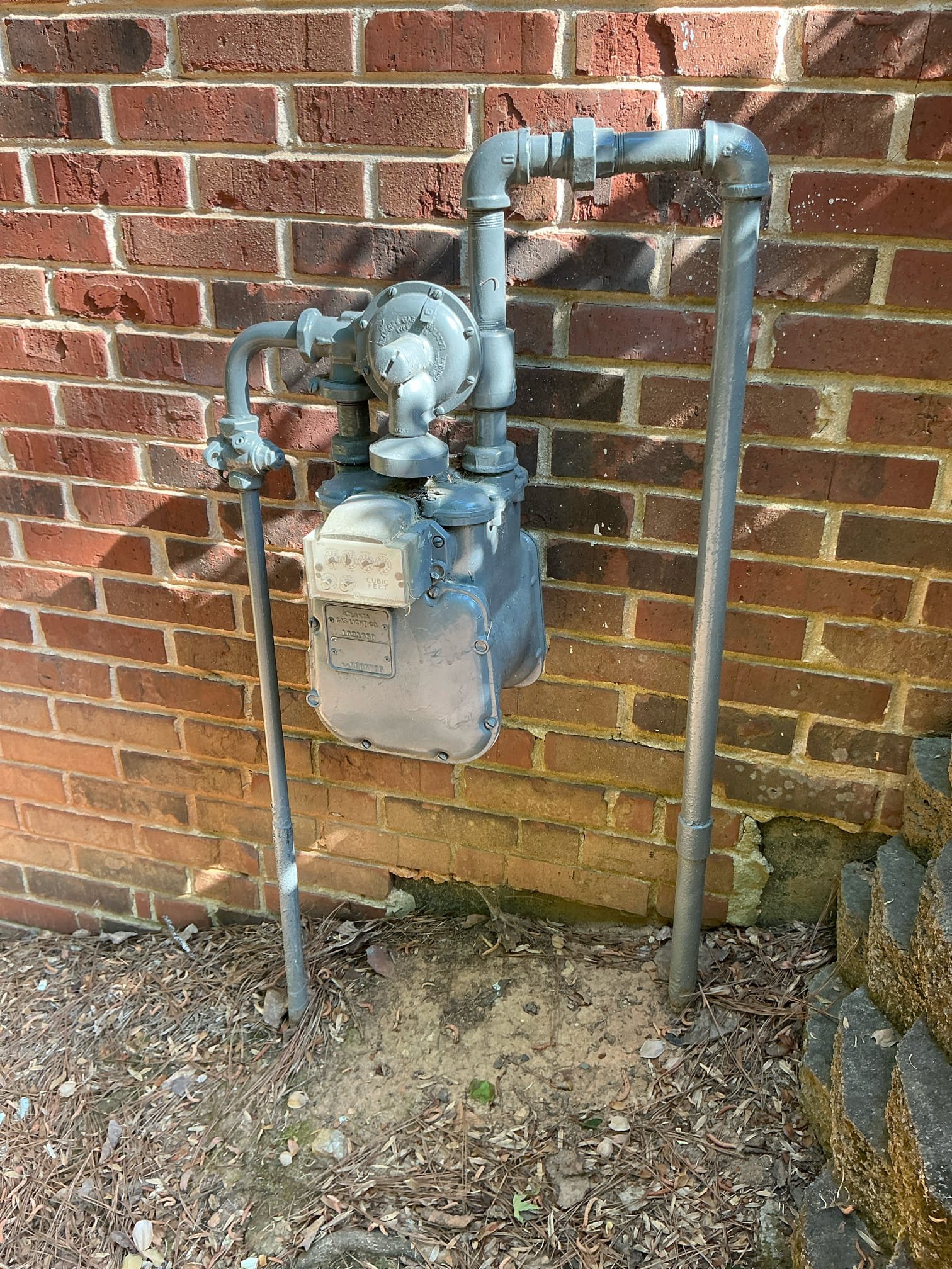 Took a look at gas line issue stated by Atlanta gas company. No issues with gas line currently. Gas company is stating that customers gas line is underground and could potentially be an Issue in the future if pipe is rotted out and will be customer’s responsibility to take care of issue. Found gas line to go into ground near meter and come out of slab near water heater in basement. Left estimate to replace gas line and bring up to code. 