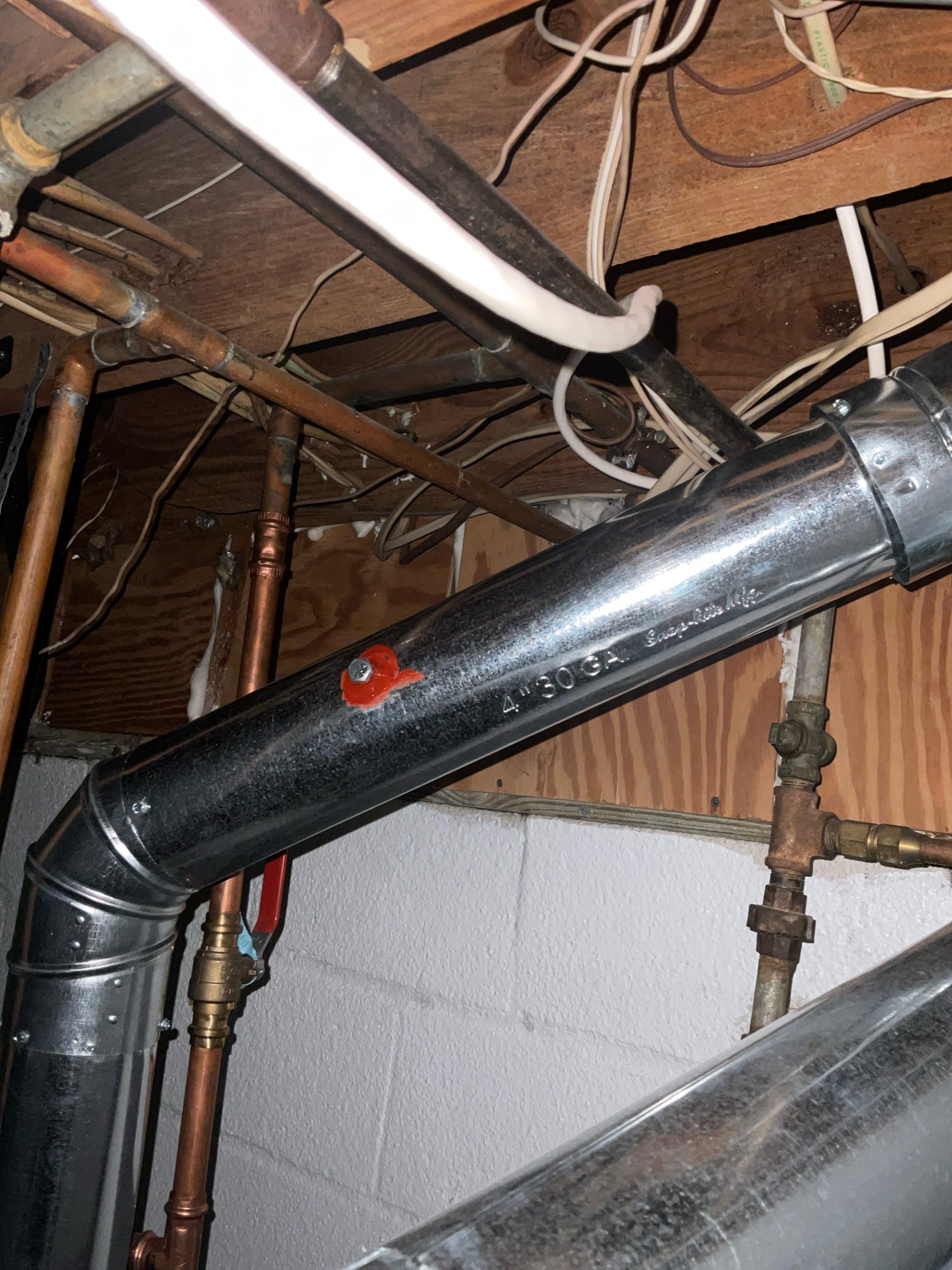 Today we replaced about 18 inches 4” single wall vent pipe on top of the water heater that had a hole in it , old pipe hole was plugged by a bolts and red fire caulk , customer want us remove that section pipe and install new pipe which is what we did today , after install customer light the water heater and set temperature at customer desired temperature. 