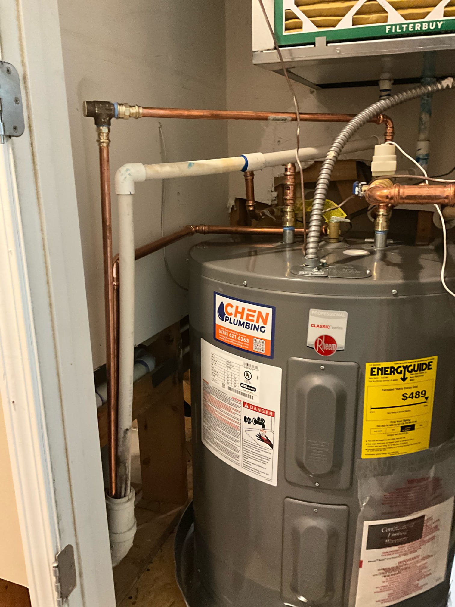 Returned and installed the new 50 electric lowboy with new floodstop, thermal expansion valve and pan. Tested all work to ensure proper function and no leaks. None were found.