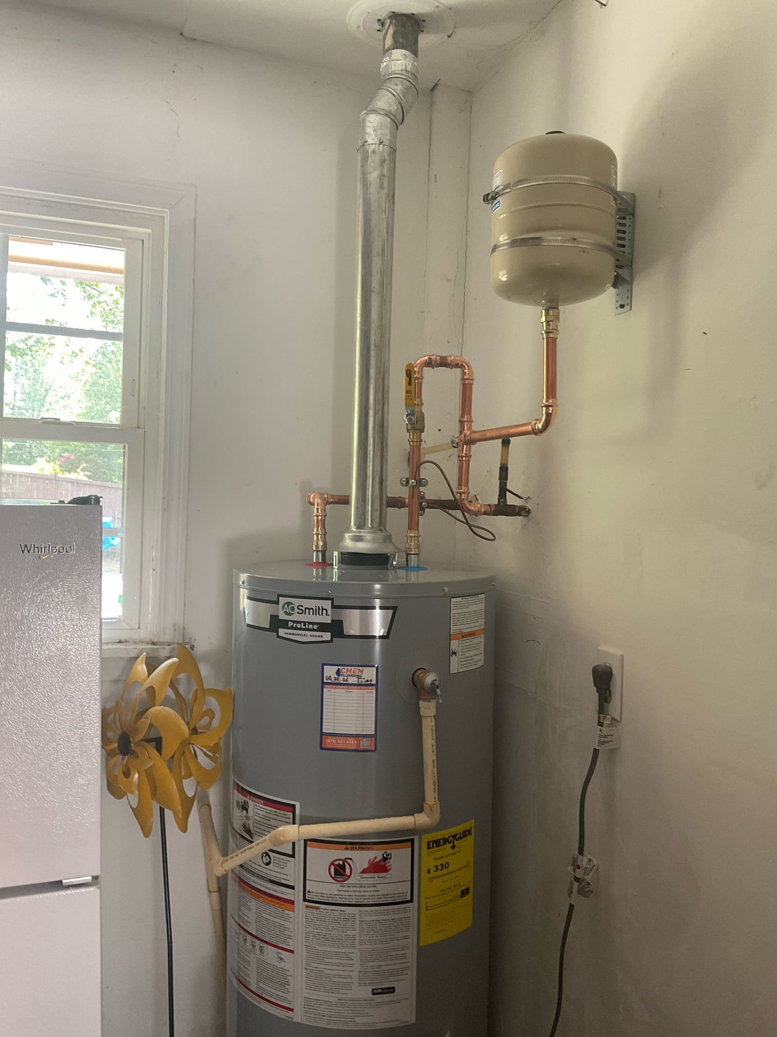 Replaced about 25 to 30 feet 3” cast iron pipe to pvc in crawl space , correct section bad pitched pipe , replaced a old 50 gal gas water heater with new heater , pan , expansion tank installed 