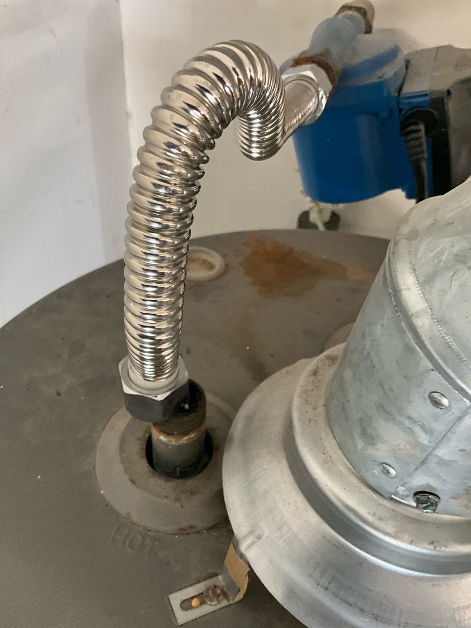 Return to complete quoted work.

Removed water heater and installed new 50 gallon gas water heater. This included the addition of a drip pan, replacing the gas drip leg and gas hose to  fix a gas leak. Installed thermal expansion tank, and new shut off valve. Removed old pressure regulating valve and installed new PRV. 

I checked the water in the home and the volume and pressure is much better than previously reported.

Pressurized system and checked for leaks. Set water heater to standard temperature. Cleaned work space. 