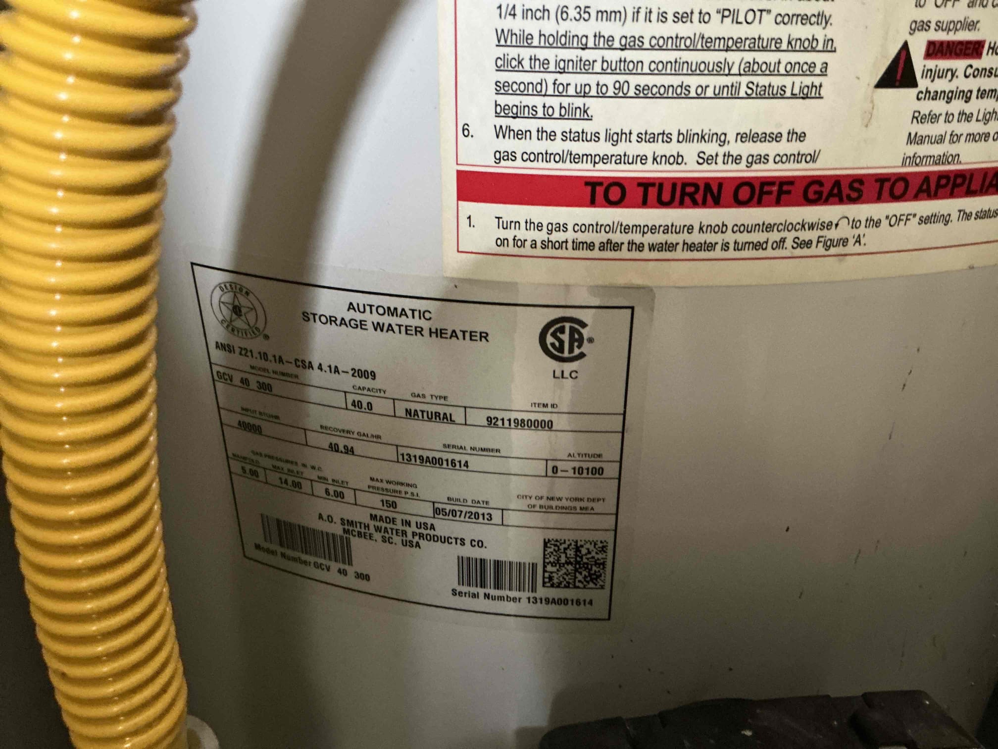 Left invoice for install of 18 1/2 inch diameter water heater. Normal heater will not fit in area.