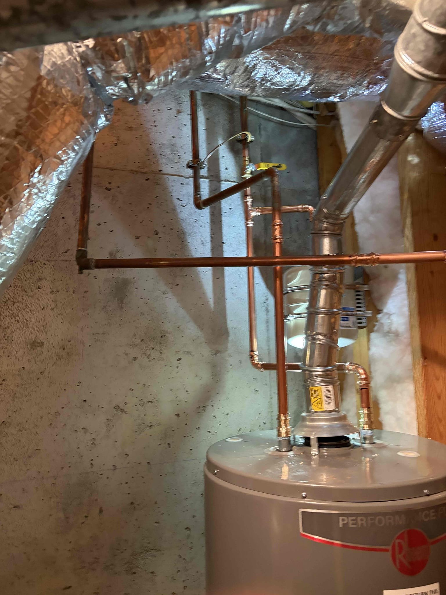 For this customer, I properly installed this gas water heater in the basement. The previous install was incorrect due to the fact that packs pipe which is plastic was on a gas water heater so therefore that needed to be removed immediately the previous plumber who installed this unit did not install a new thermal expansion tank and support it with a bracket so therefore since there was a lot that needed to be done, I recommended we basically just reinstall it with all new copper piping so that’s exactly what we did. We installed the pre-existing water heater with all brand. New copper piping disconnected the flex line for the gas so I have access to the unit. Installed a new quarter term ball valve before the thermal expansion tank and install that thermal expansion tank to the stud with a bracket Following that I installed all new copper piping for the cold inlet side additionally, re-piped the hot outlet side and then the temperature and pressure relief line was incorrect the previou