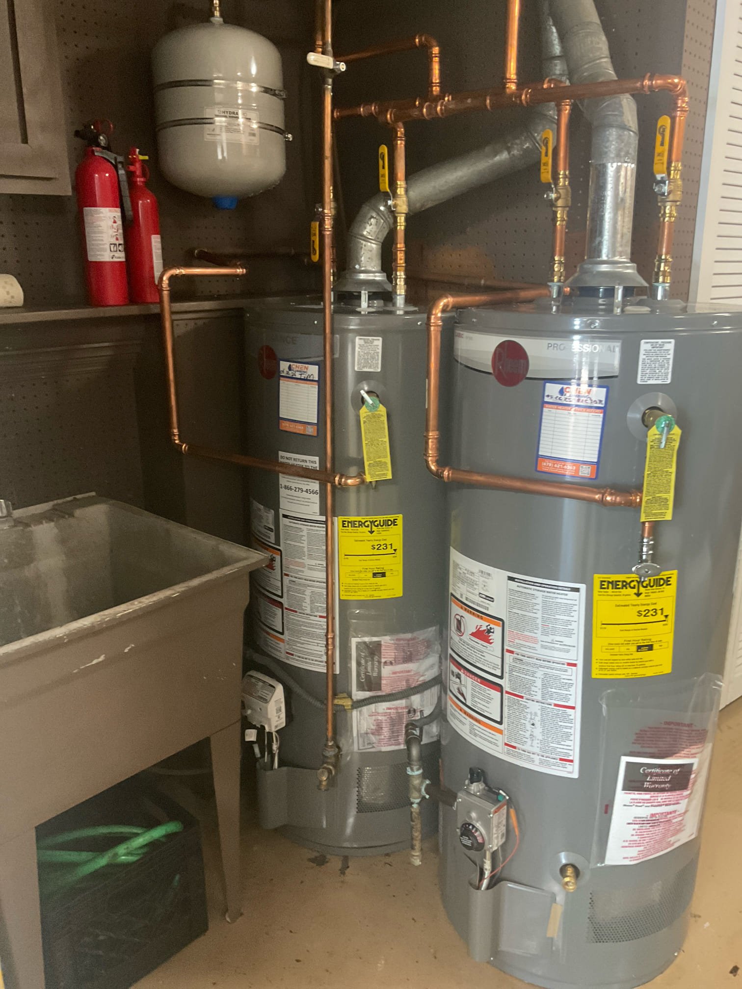 Replaced an old leaking 40 gal gas water heater , reconnected return line for hot water . Disconnect and reconnected laundry sink for acess 