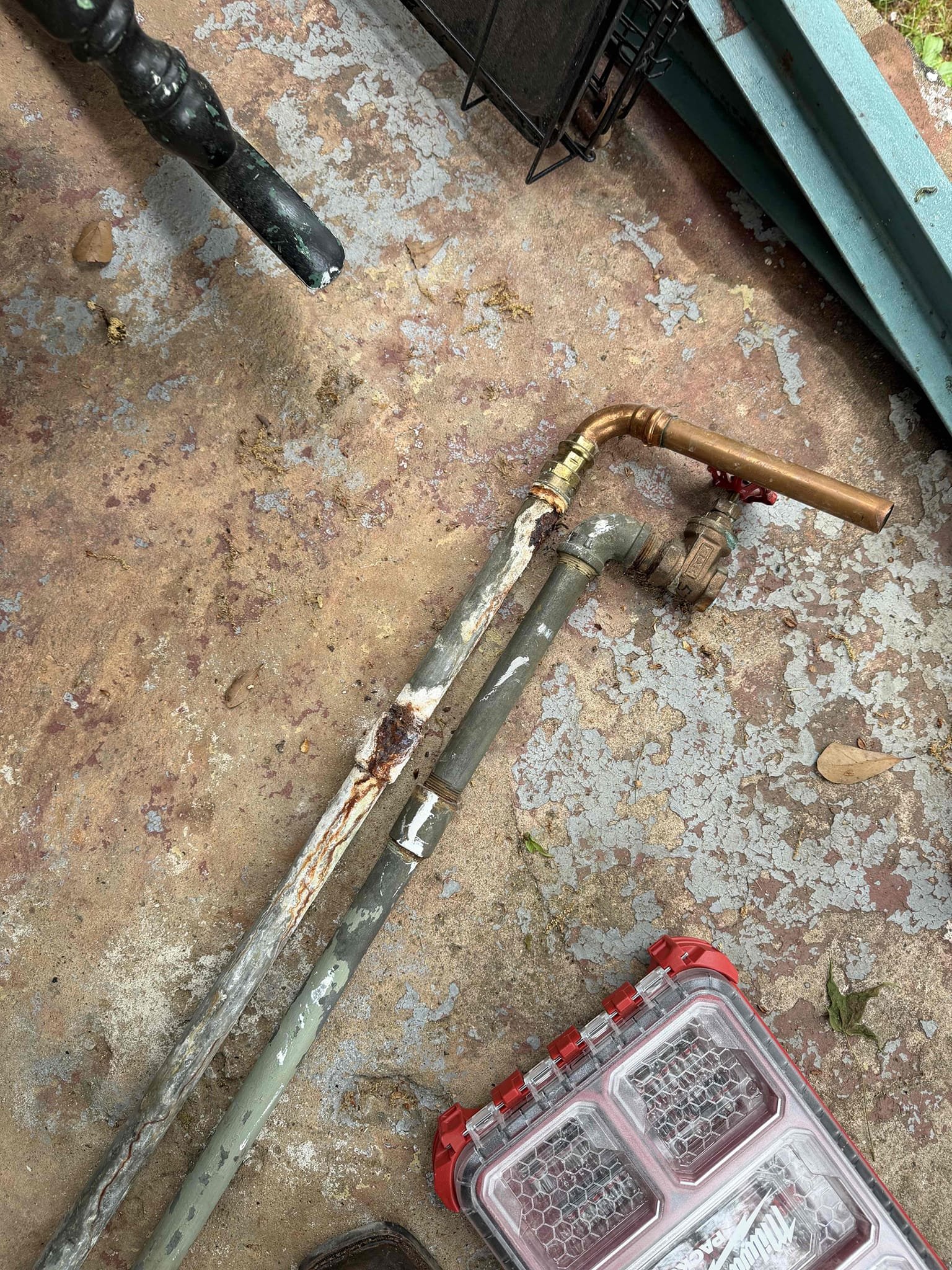 Remove existing water heater and haul away. Install customer provided water heater. Also replace galvanized piping going up to the water heater.

Shut water off to home. Replace section of galvanized piping going up to water heater both on hot and cold. Reconnected new copper line to copper pipe in crawlspace. Installed customer supplied heater. Turned water back on and tested. No leaks were present at this time. Cleaned up work area.