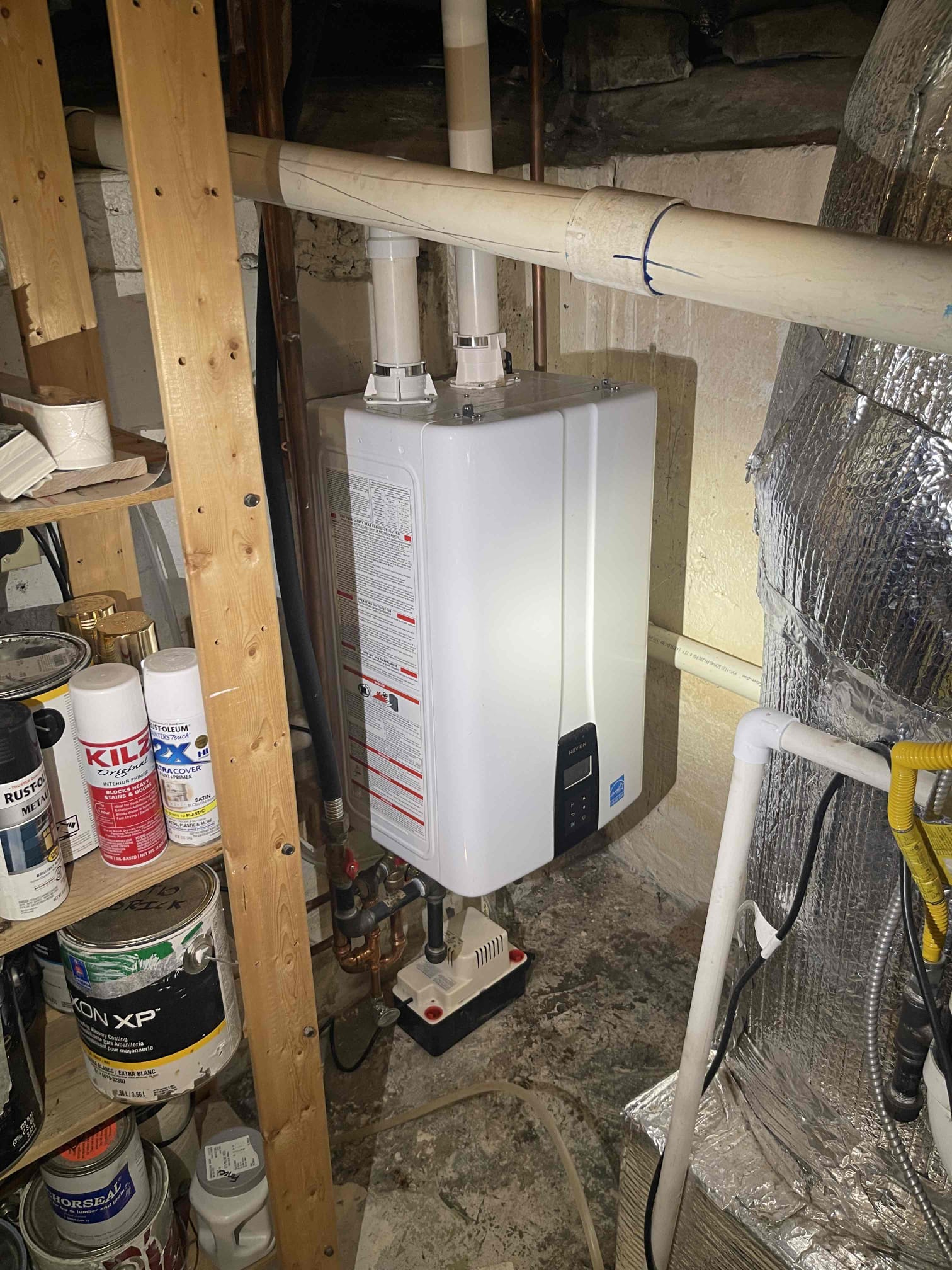 Customer had a shower valve running non stop in the upstairs guest bathroom. He also had a wet spot on the ceiling below the shower. We looked through the access panel and found no signs of the leak from the valve or the drain where visible. Water was spraying right underneath the glass through the caulking and running down to the floor. Believe this was the source of the leak. We replaced the shower cartridge and recaulked the shower at no charge. No warranty on the caulking. 1 year warranty on the shower cartridge. 