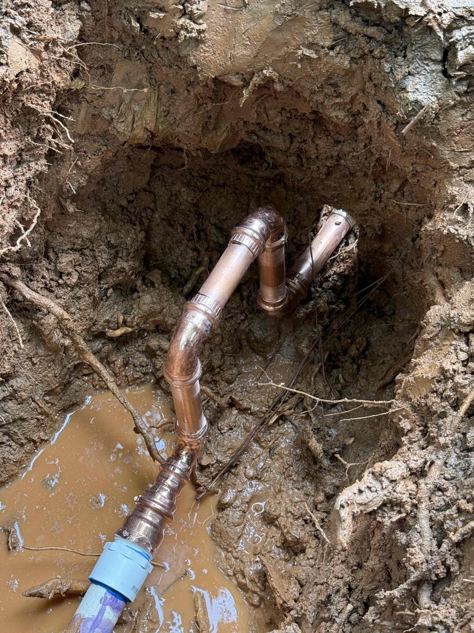 Customer called us out for leak in front of meter found line to be broken at PVC to metal connection. Replace with copper, tested line and insured no leaks. Everything is  tested and complete.