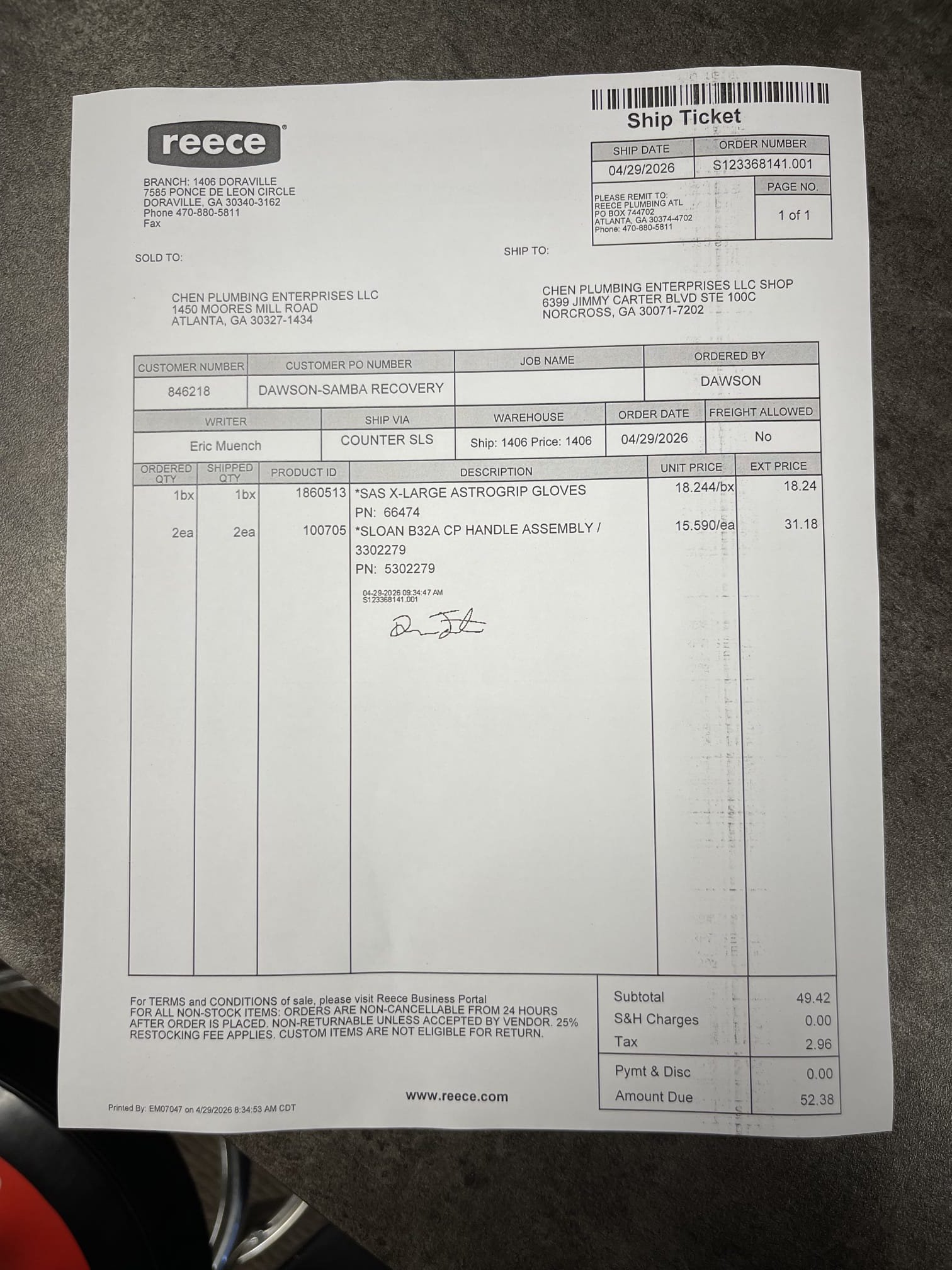 Ordered parts after receiving approval for the work. After parts arrived we went and installed them. Swapped the handle and hoses for the flush mechanism on the women’s bathroom left stall power flush toilet. Replaced the handle in the Flushometer for the men’s urinal. Tested to ensure proper function and a leak free installation. No further issue at this time. Flushed the men’s bathroom toilet several more times and toilet was continuing to operate normally just as it was on our initial visit. 