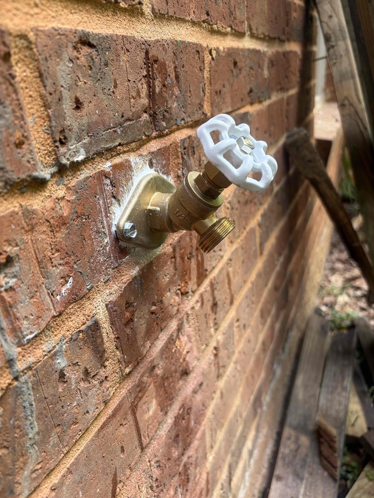 For this customer, we did our win with Chen annual home protection plan visit took a look at the sewer line no issues with that. Clean out in the front yard. They had the sewer line replaced last summer. Additionally, with that as well they also replaced the waterline to furthermore the water heater was replaced in 2023 by Schumate. We went ahead with the water heater flush today one of the more notable things from our visit today is that hose bib on the backyard? Was not secure to call come in and out of the wall when being used so I recommended we replaced that hose bib in secure to the wall. That’s exactly what we ended up doing Installed a male adapter in the wall on the copper pipe tied on a new hose bib and secured it with two screws. Additionally, we installed a new quarter turn ball valve in the ceiling. CUSTOMER has a pegboard with his tools on it and we didn’t want to disturb the pegboard so I relocated the shut off valve a little bit higher kept the old shut off valve in the