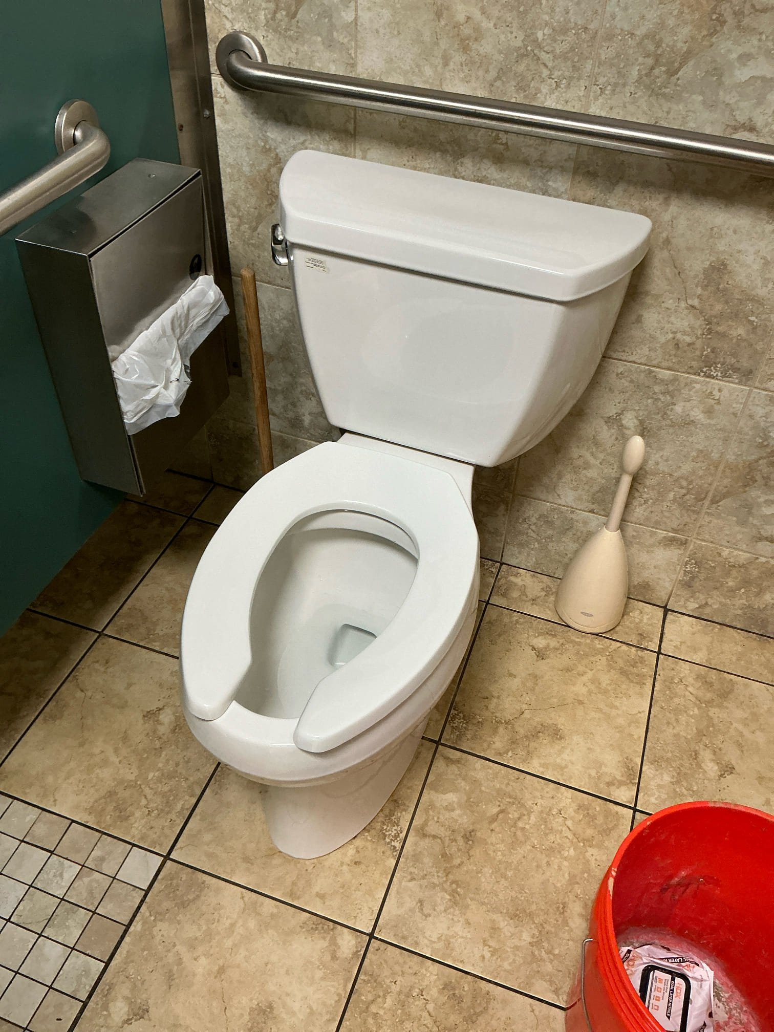 Toilet in women’s room handicap stall is not flushing and filling bowl well. Found flush mate pressure assisted flush valve. Recommended new toilet. Provided and installed new Kohler tall toilet Ada height. Installed with new toilet bolts and wax ring. Installed new supply line and tested. Sealed around base of toilet. Cleaned work space