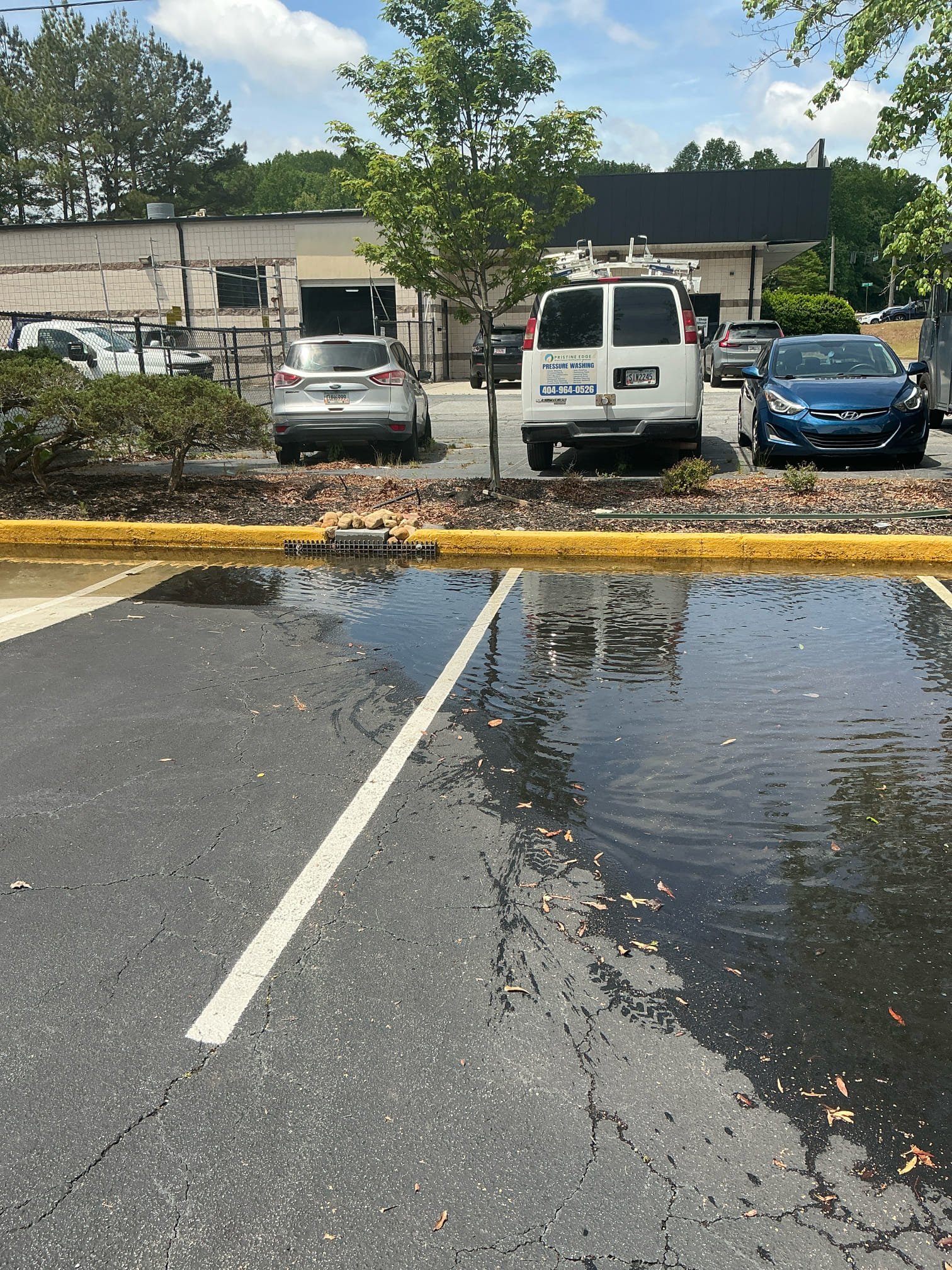Found parking lot full of water. Jetted storm drain for 70’ to clear blockage. Tested and left in good working order.