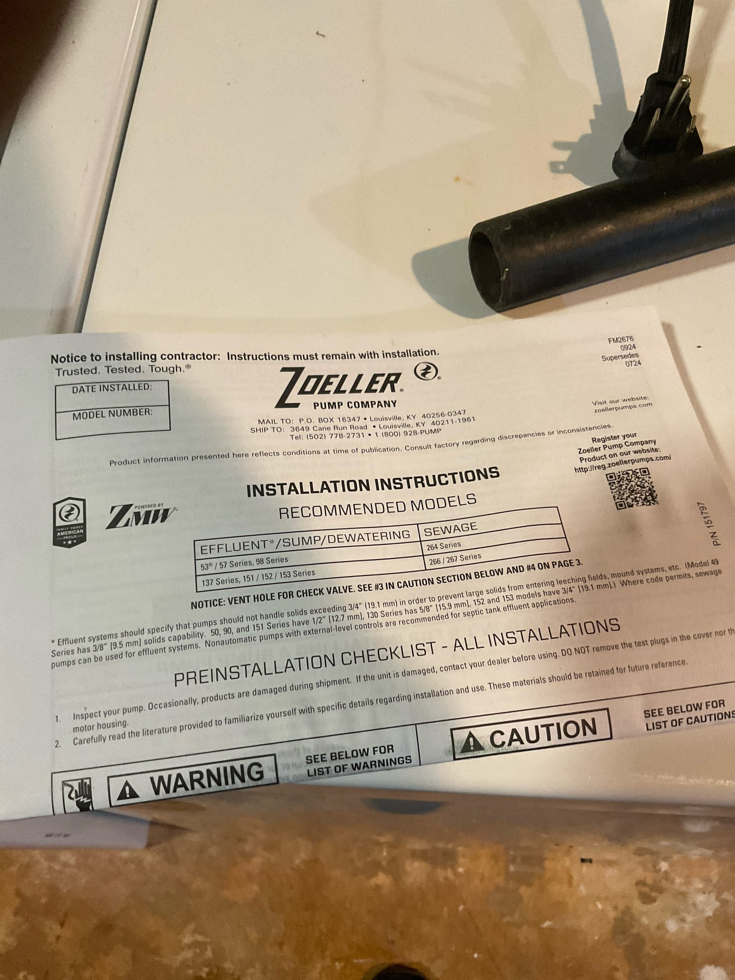Replaced a builders grade sewer ejector pump with Zoeller M264 cast iron pump , tested all works good now . Discussed and signed up membership with Mr. Channel today 