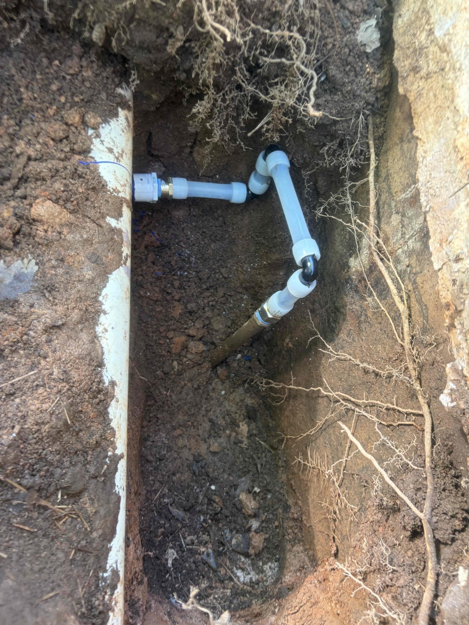 Water line repair on the outside of the home

For this customer, they had American leak detection come out to their home to mark and locate a outside water leak outside because shut off valve on the inside of the house and the meter continue to spin so therefore the customer got it marked by American Leak, detection and we came out to take a look at what the possible repair and replace options work. The customer went with the repair option after we started digging it up Line is 1 inch PVC now. I cannot warrantee the line from the meter to the home however, what I can warranty is the work that I performed today. I used a PVC to three-quarter male adapter off of the PVC pipe then I used PA to complete the repair into the copper piping use two females to make the connections. Once complete, I tested the line and pressurized it and got all the brown water and dirt out of the line before it entered the house at this time. The customer is all set to use their water as they wish. Also used bl