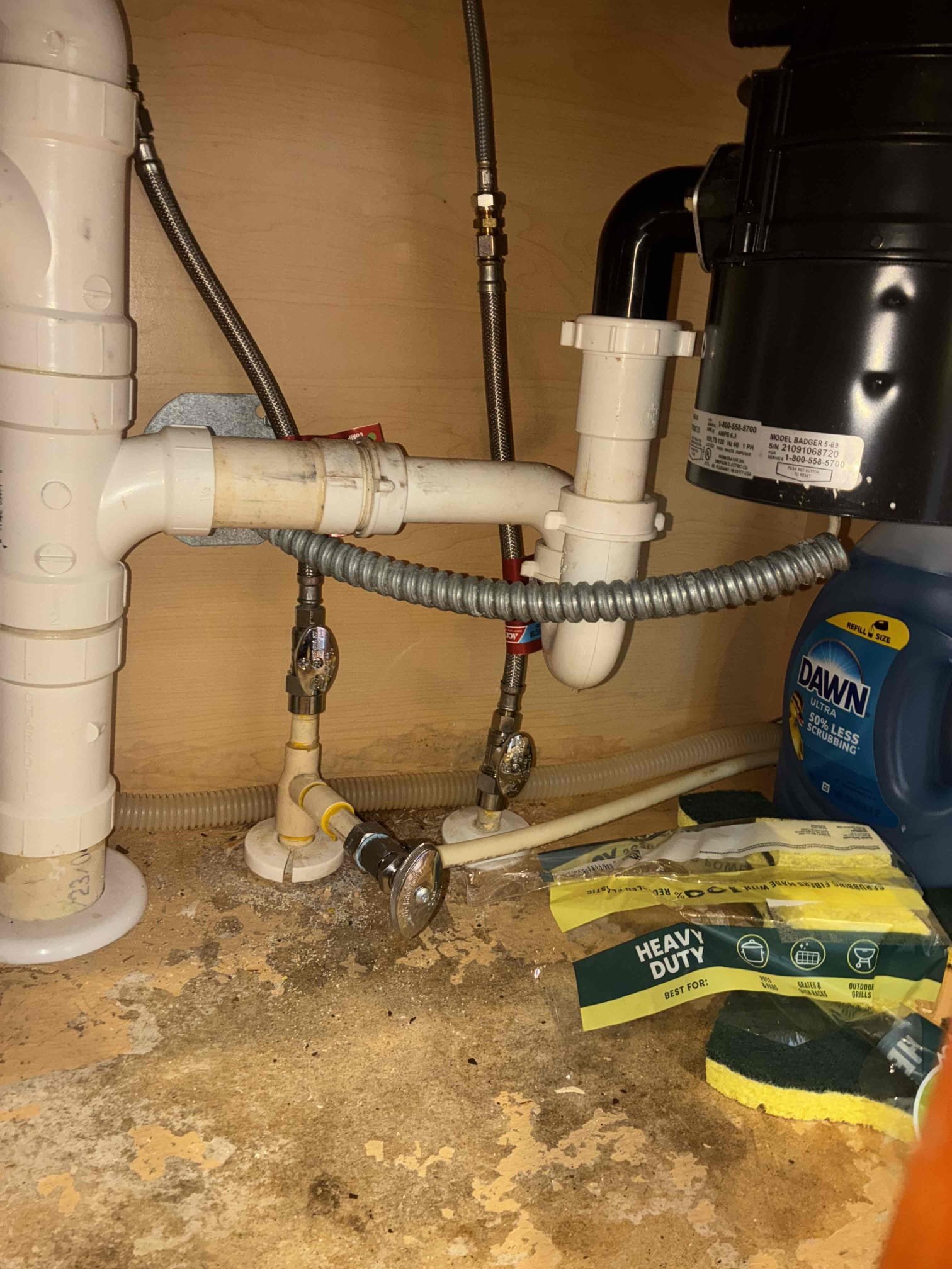 Returning to install all new quarter turn stops for all fixtures in house except daughters bathroom. Also ran small machine through drains in master bath vanity in order to fix slow drainage issue. Large buildup on stopper of pop-up assembly. After work was complete turned on water and checked for leaks and proper function.