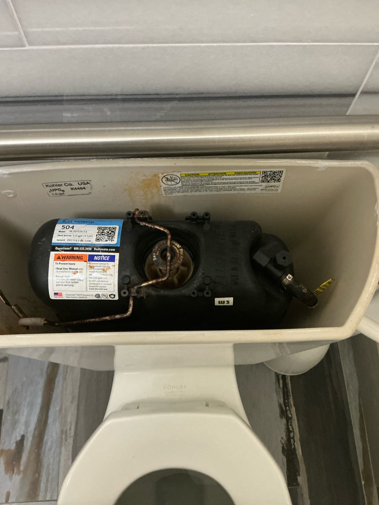 Pull toilet in customer bathroom and run camera equipment to diagnose why toilet is not flushing well. See if issue is related to blockage or pipe damage or if issue is related to style of toilet.
Shut off water to toilet. Remove tank from bowl and disassemble pressure assisted tank. Remove old tank and clean. Install new pressure assisted tank and reassemble together. Reinstall tank to toilet bowl. Test toilet for proper operation. Clean work space.