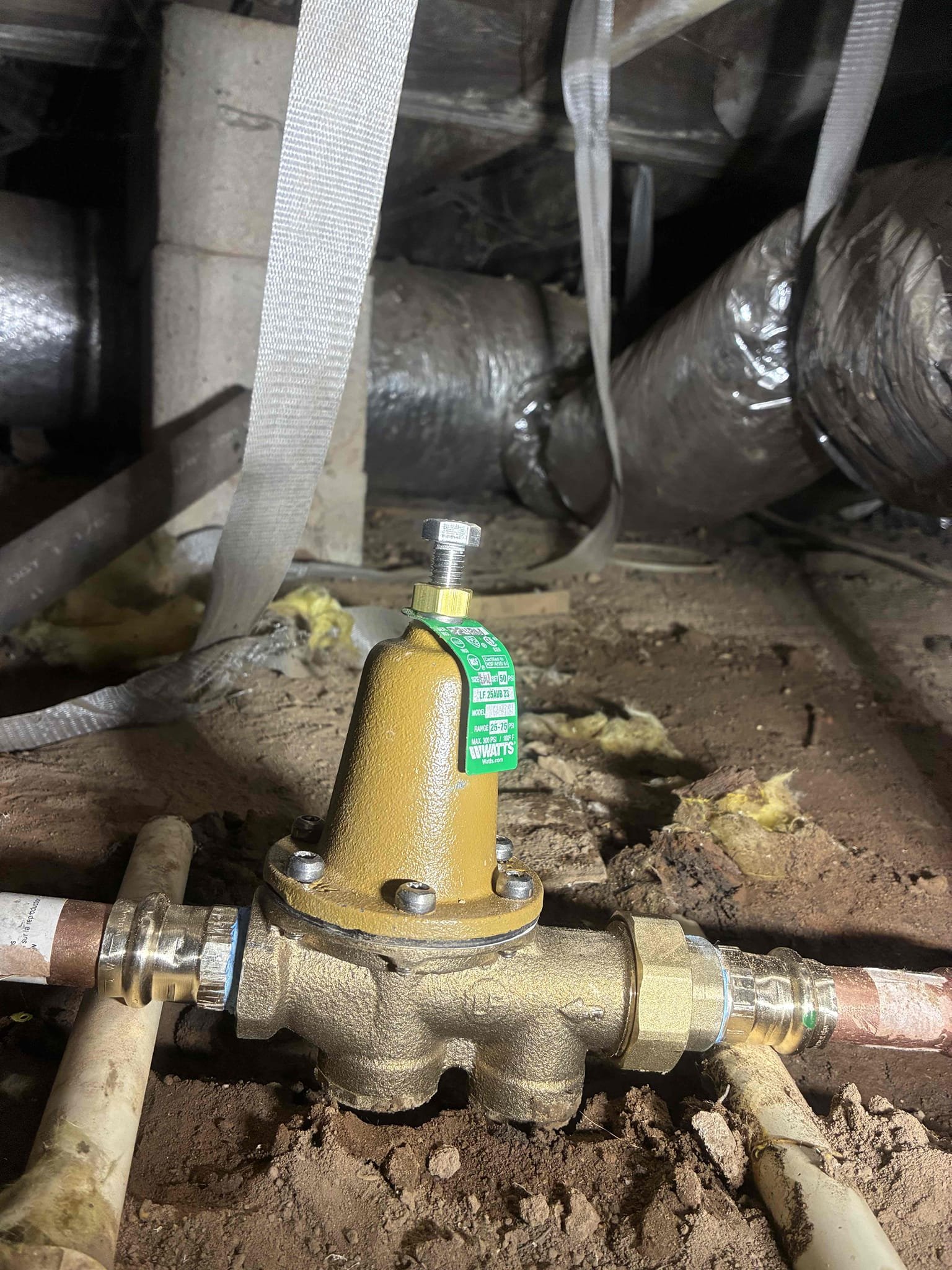 Customer is having issues with pressure when multiple fixtures are ran at once. After thorough evaluation, found PRV to be old and suggested to replace to fix issues. Turn water back on after replacement, checked for leaks and proper function. While checking for leaks in area of work, located second PRV under insulation in crawlspace. If pressure worsen, will be to remove second PRV to help assist with pressure. Pressure is now at 50PSI. Also left quotes for additional work. 