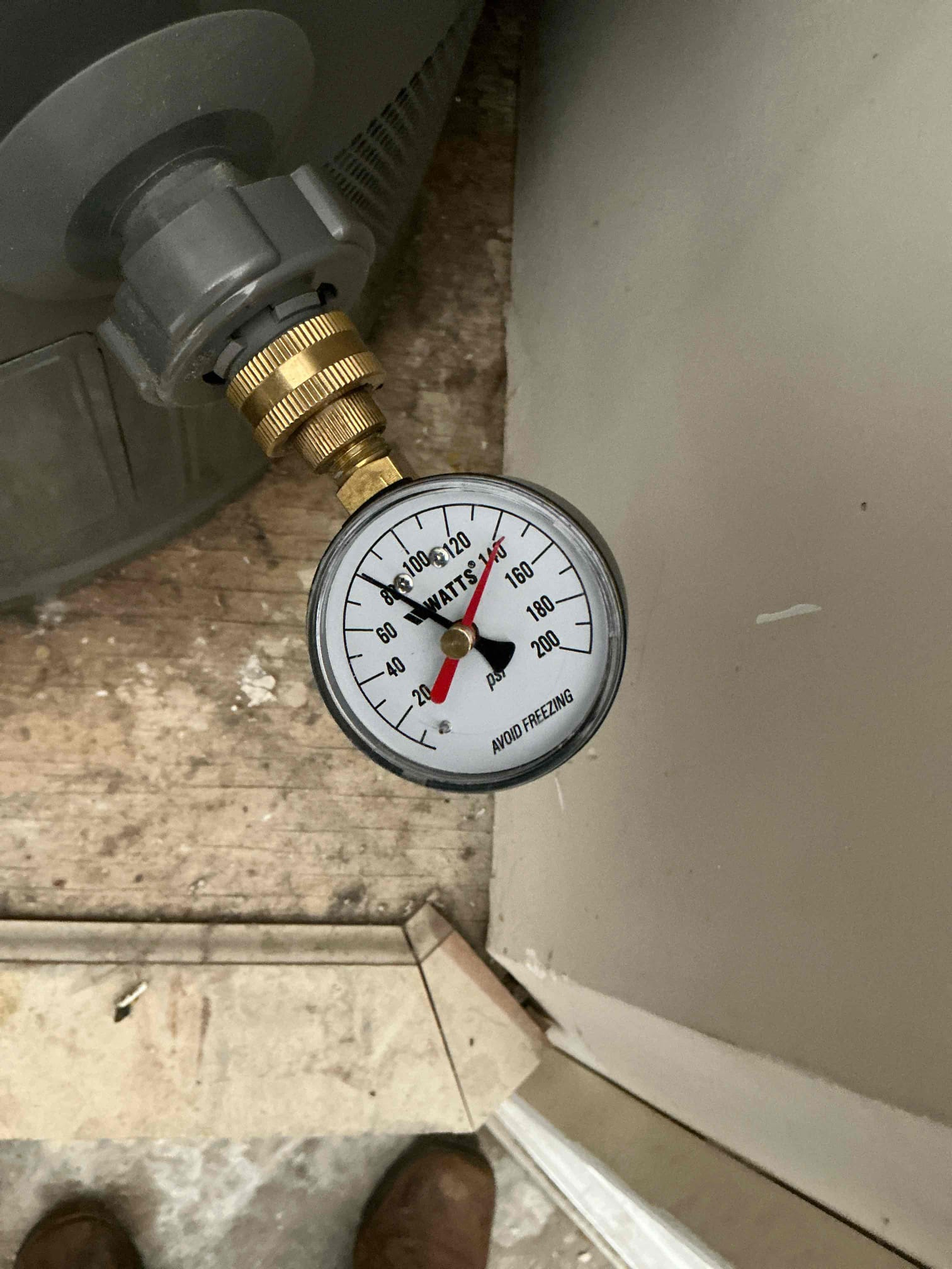 Diagnosed leak in floor in downstairs of home. Turned water back on to home and checked for leaks. No leaks detected throughout home. Home is currently being renovated. Checked meter, meter is 0.00 and not detecting any leaks. Recommend leaving water on and if leak returns to take pictures and call national leak detection

National leak detection 4045791188

left estimate for new pressure regulator, currently water pressure is slightly over 80psi.