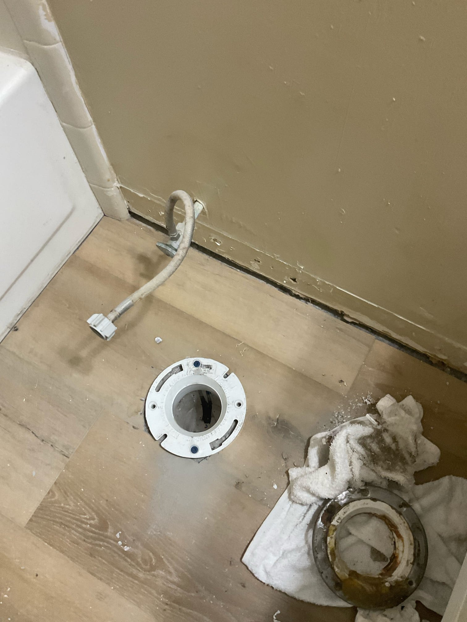 Replumb kitchen sink drain , two new traps , redo water line with two shut off valves and new pop sink chrome , p trap , repair cracked pipe inside wall , new toilet flange installed 
