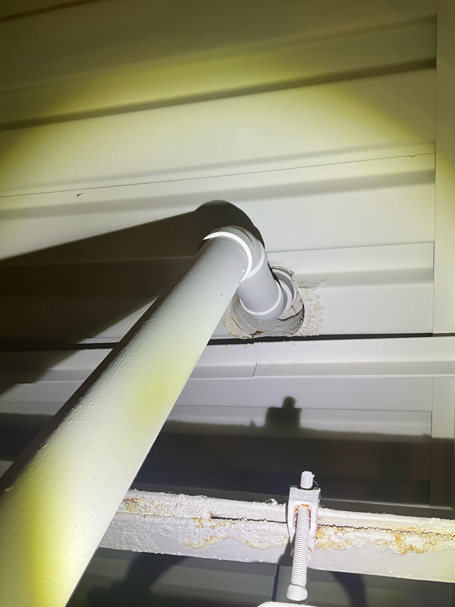 Customer had a leak present itself to downstairs neighbor after a late day shower on Thursday, May 14th. Customer hasn’t used shower since. Looked at video neighbor sent customer of water dripping from shower trap. Also saw staining on bottom of trap showing that water had obviously leaked. Informed customer that leaks can be hard to diagnose if it isn’t on exposed pipe. Ran the shower for several minutes normally and no leaks presented itself below. Noted to customer that her hair strainer impedes flow when used, and this causes water to pool around the drain. The leak is likely presenting because of the water pooling around a faulty shower drain. Recommended having a tub and tile company come and quote replacement for the shower drain through the tile and pan. 