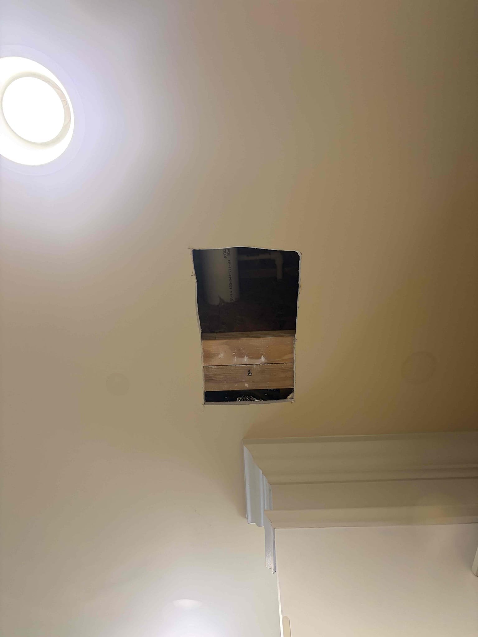 Cut drywall in the ceiling in the kitchen to find a concealed leak

For this customer, we cut a hole in the ceiling above the kitchen to find a leak. The leak was not existent. There was no plumbing leak. However, the customer had a rice cooker right below where the spot on the ceiling was. I had asked him a few questions about the rice cooker and the spots on the ceiling look like that’s where they are coming from at this time. There are no issues with the plumbing water. Pressure is at normal psi. The water heater is fairly newer And at this time there are no leaks. CUSTOMER is responsible for putting the drywall back.