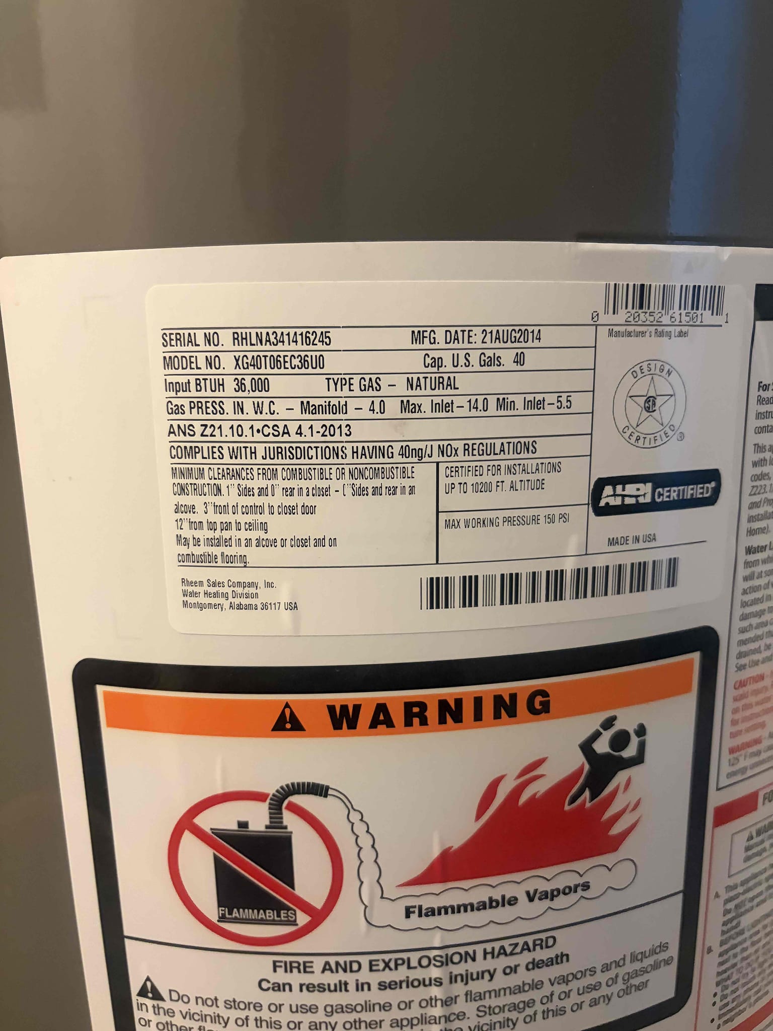For this customer, the flame sensor/gas control valves going out on the water heater. It is blinking seven times indicating Val failure or gas control valve failure so therefore, I recommended to replace the water heater rather than repair it because we do not work on water heaters 10 years or older due to that factor I recommends to replace the water heater with brand new 40 gallon gas. This water heater is from 2014 based off the serial number unable to look up the verification on the Rheem website. Water pressure was fine. At this time this is just an estimate to replace the heater, due to age 