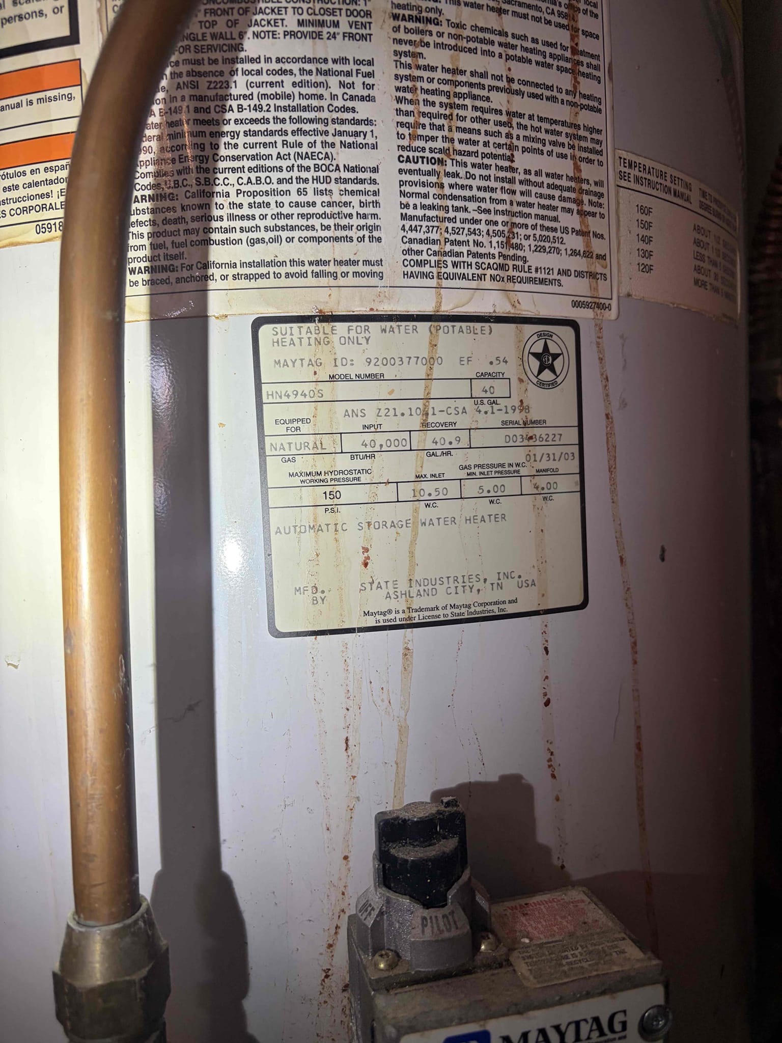 First customer they have a leaking water heater on the cold side connection inlet is 2003 and the water pressure is high on the house. Water pressure is reading at 110 psi. The customer is gonna need a new water heater. In addition to that the pressure reducing valve needs to be changed out as well. Gave some estimates. He said he needs to talk it over with a family member more than likely will be be doing the work on Sunday however, he just needs to have that conversation with this family members I had offered to do it today however they would like to wait. 