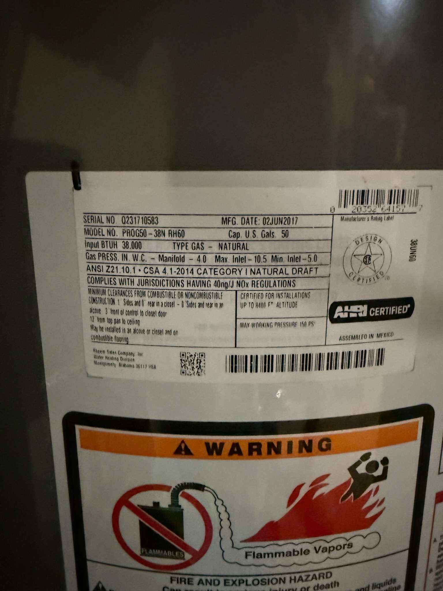 Customer needed water heater replacement. After thorough evaluation, found pressure to also be high at 105 psi. Gave options for replacement on heater and PRV. After agreement, install installed Rheem 50 gallon gas, water heater and new PRV in crawlspace. Turned on water and checked for leaks and proper function. Pressure is now set at 60 psi. Informed customer about potential airlines after running water to remove as much air as possible. 