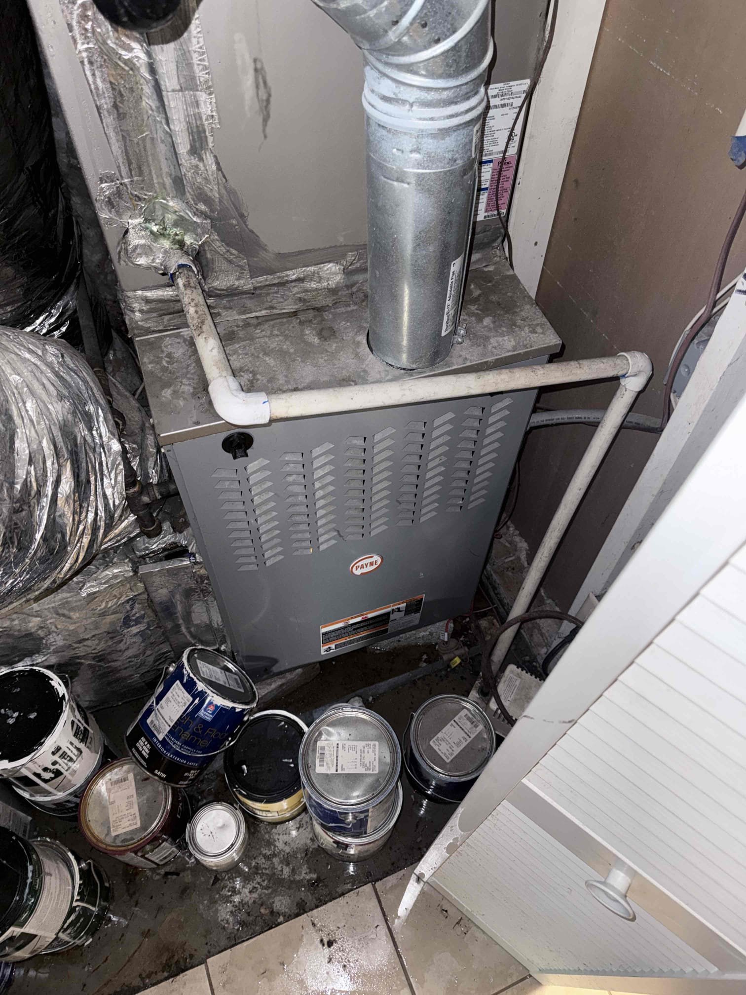 Leak upon arrival. Customer stated he thought his sewage ejection pump had failed and caused water damage. After testing the ejection pump it was working properly and not leaking. Once I looked around I found a failed hvac drain line causing water to overflow the pan causing water damage. Informed customer we do not work on hvac but he would need to contact a hvac company. Provision will be in contact. 