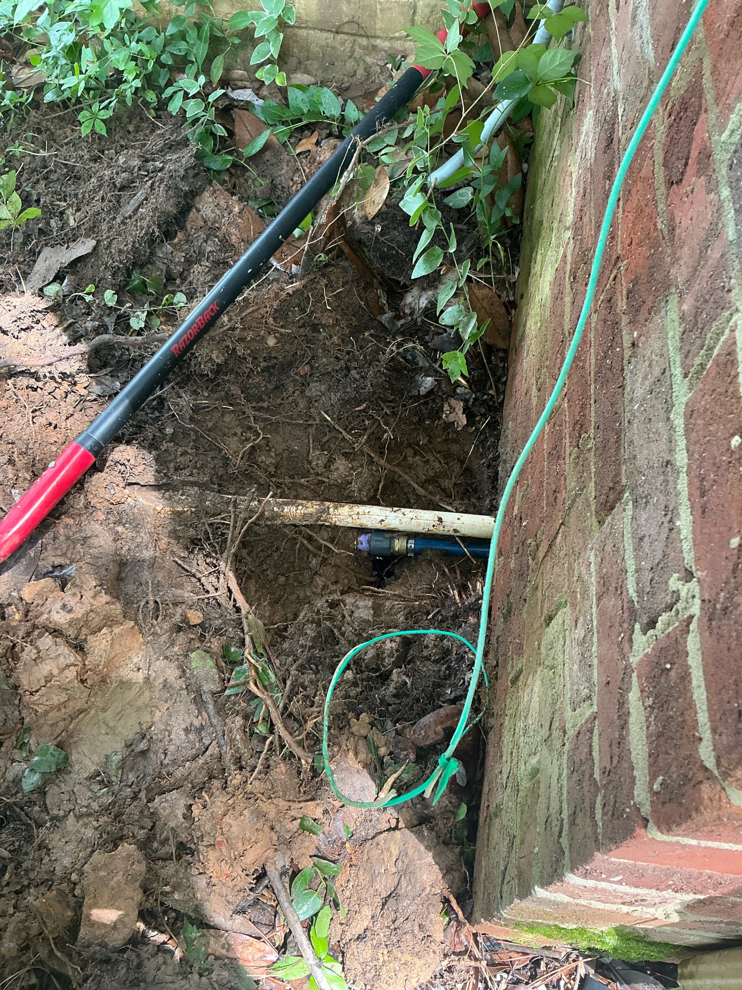 Found 3/4 pvc 90 cracked on water service tail out. Replaced 2’ section of pvc through foundation with new 3/4 Pex b pipe. Turned water back on and tested for leaks. Left in good working order. No warranty on the remaining portion of water service.