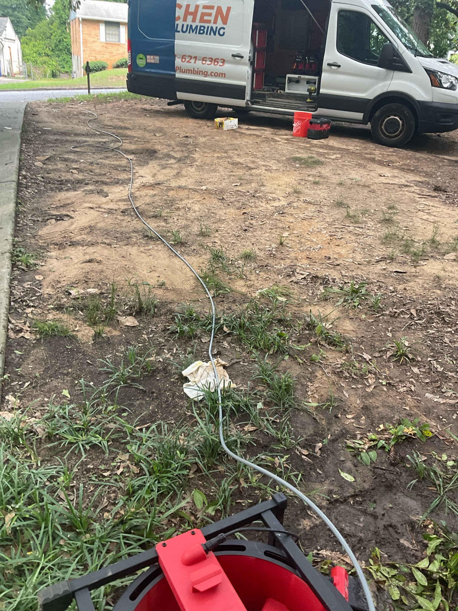 Attempting to clear the main line clog from clean out outside , but could not clear because the problem with line need to replace section of it , locate the problem in the yard marked with paint , quoted repair as well 