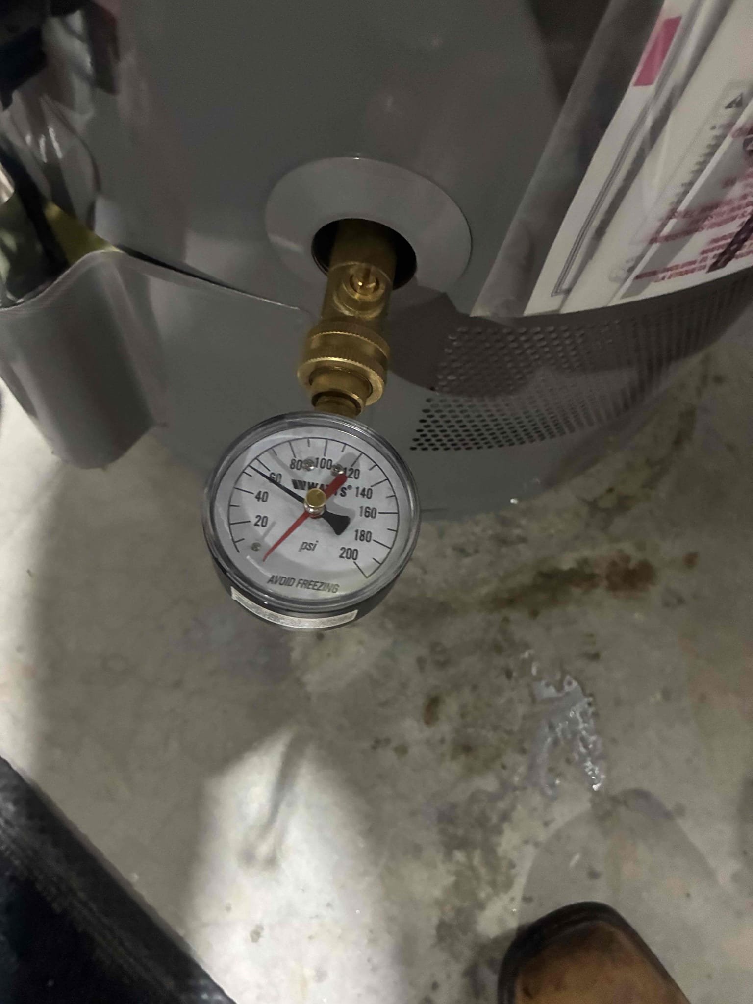 Customer had water leaking from around penetration of sewer line in basement. Checked pressure and water heater condition. Found pressure to be high. Gave options for repair/replacements. Replaced PRV in basement. While replacing PRV did member included water heater flush. Will return to address resealing penetration of sewer line wants rain clears after work was complete checked for leaks and proper function.