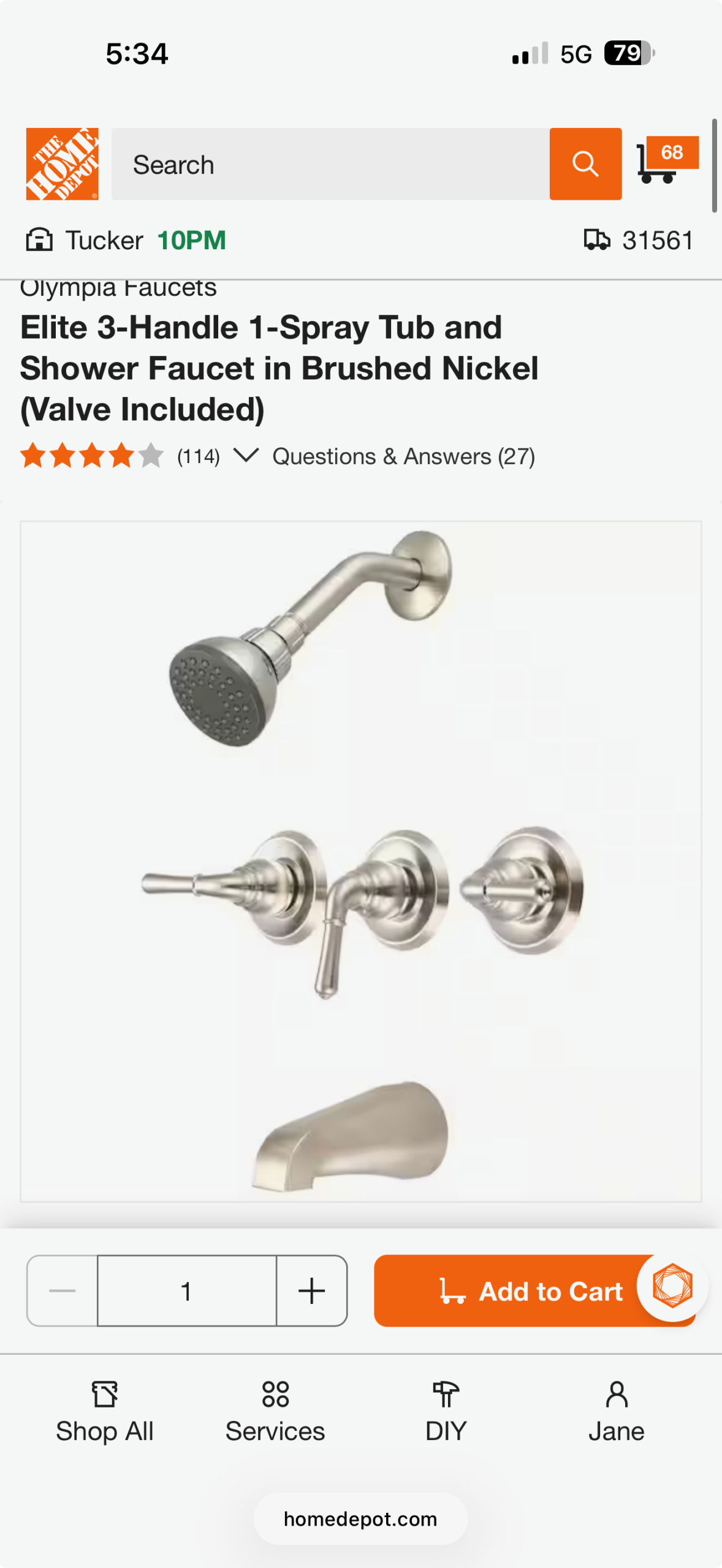 Replaced a three handle tub and shower faucet set with customer supplied 
