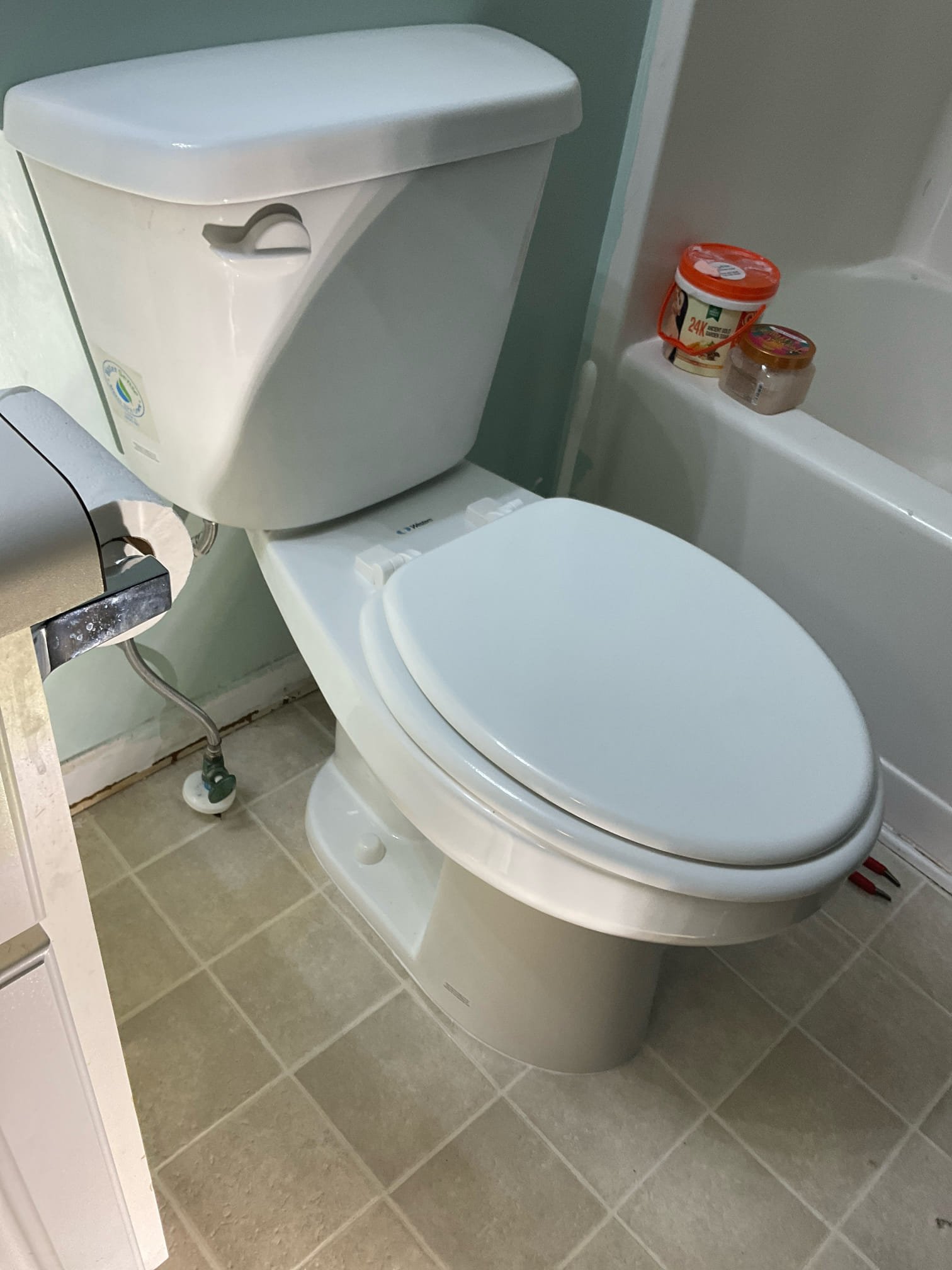 Replaced two toilets with western elongated ADA toilets , replaced a p trap under the sink as courtesy no charge . 