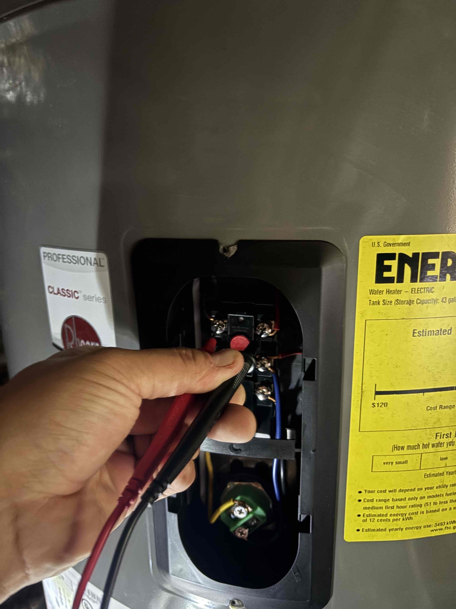 Diagnosed heater not working and not staying on. 2 week prior Chen had replaced faulty elements for electric heater in crawlspace. Upon arrival today found heater off and tripped. Power to heater was on, Reset heater. Tested both elements and both new thermostats. Both elements and thermostats were good and reading properly. Recommended electrician to check breaker panel and wiring, to check for and breaks in line causing heater to trip and not work. Once electrical is tested if heater is still having issues recommend swapping out heater under warranty 

Left estimate to swap out heater under warranty 
Heater is currently 4.6 years old 