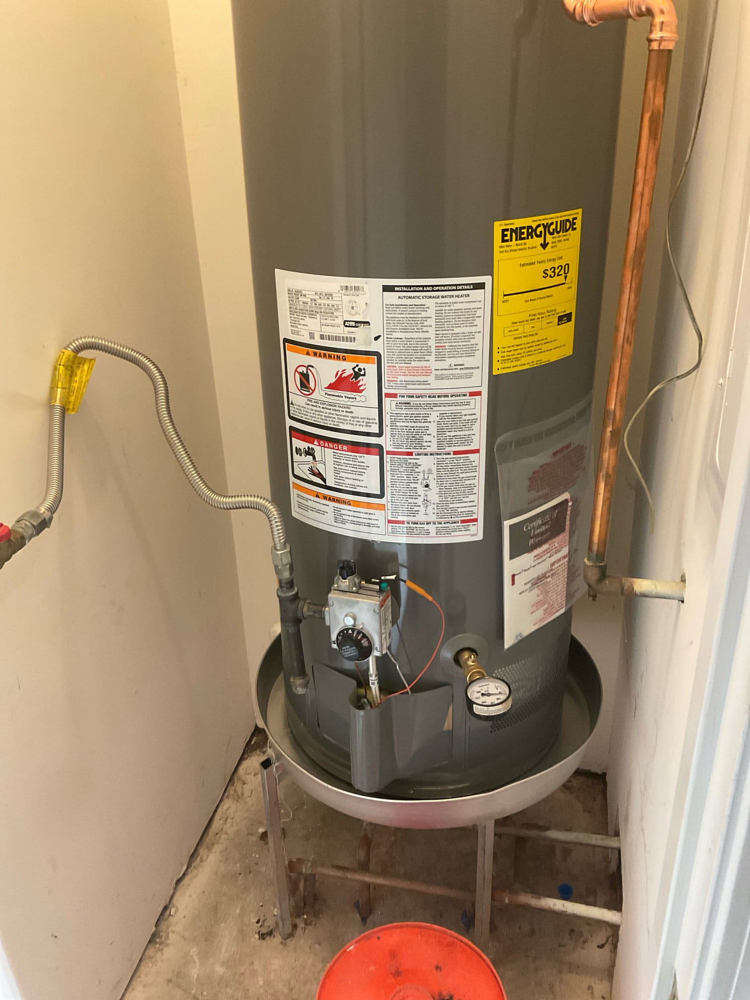 Replaced a 50 gal gas water heater , prv , a toilet with western elongated ADA toilet , rebuild a Kohler toilet with new fill valve and flapper .