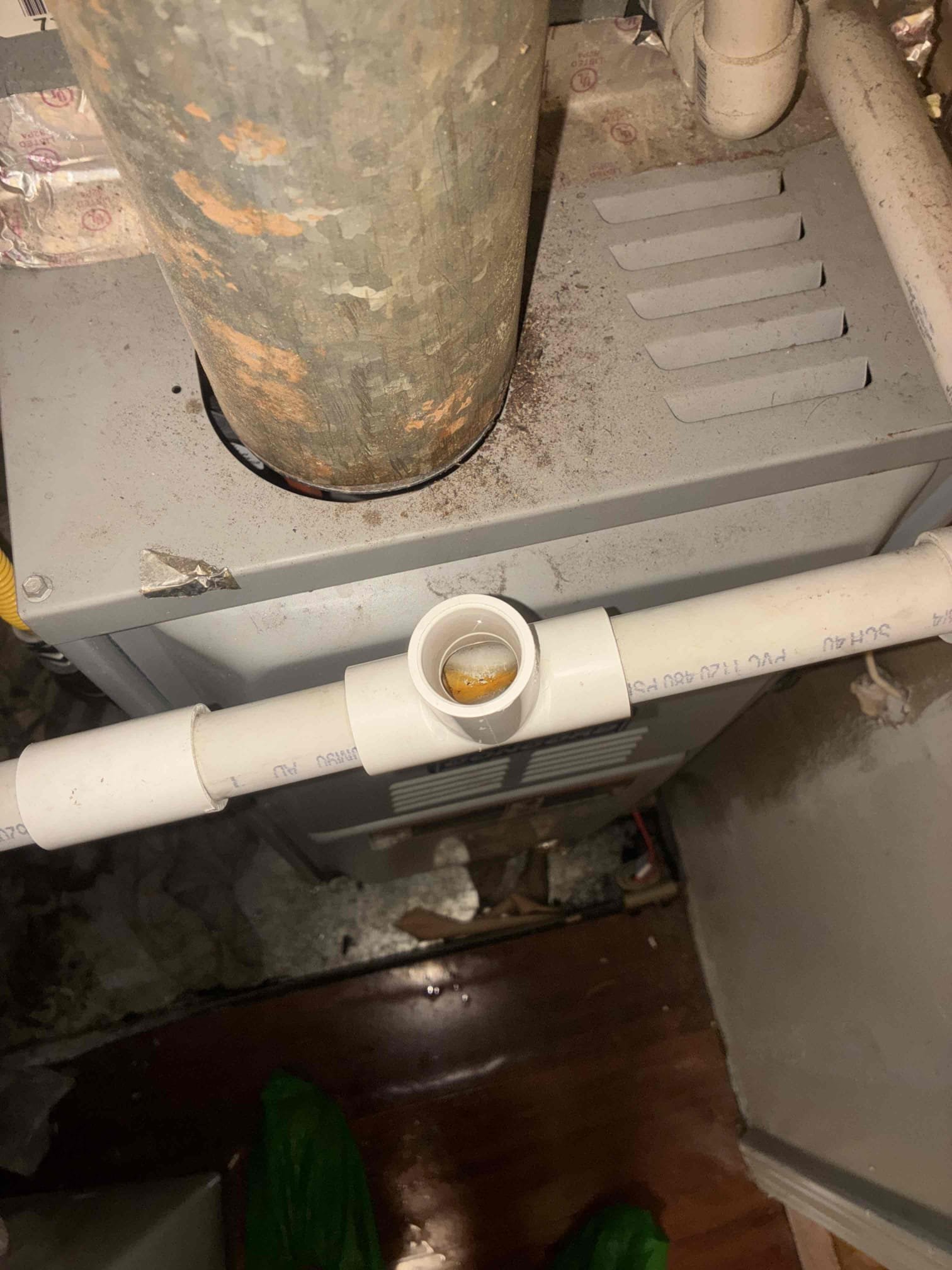 Customers condensate drain line on HVAC unit was clogged and leaking. Informed customer about being from HVAC system. Offered options for attempt to repair. Customer wanted to wait to make decision. No individual PRV for unit.