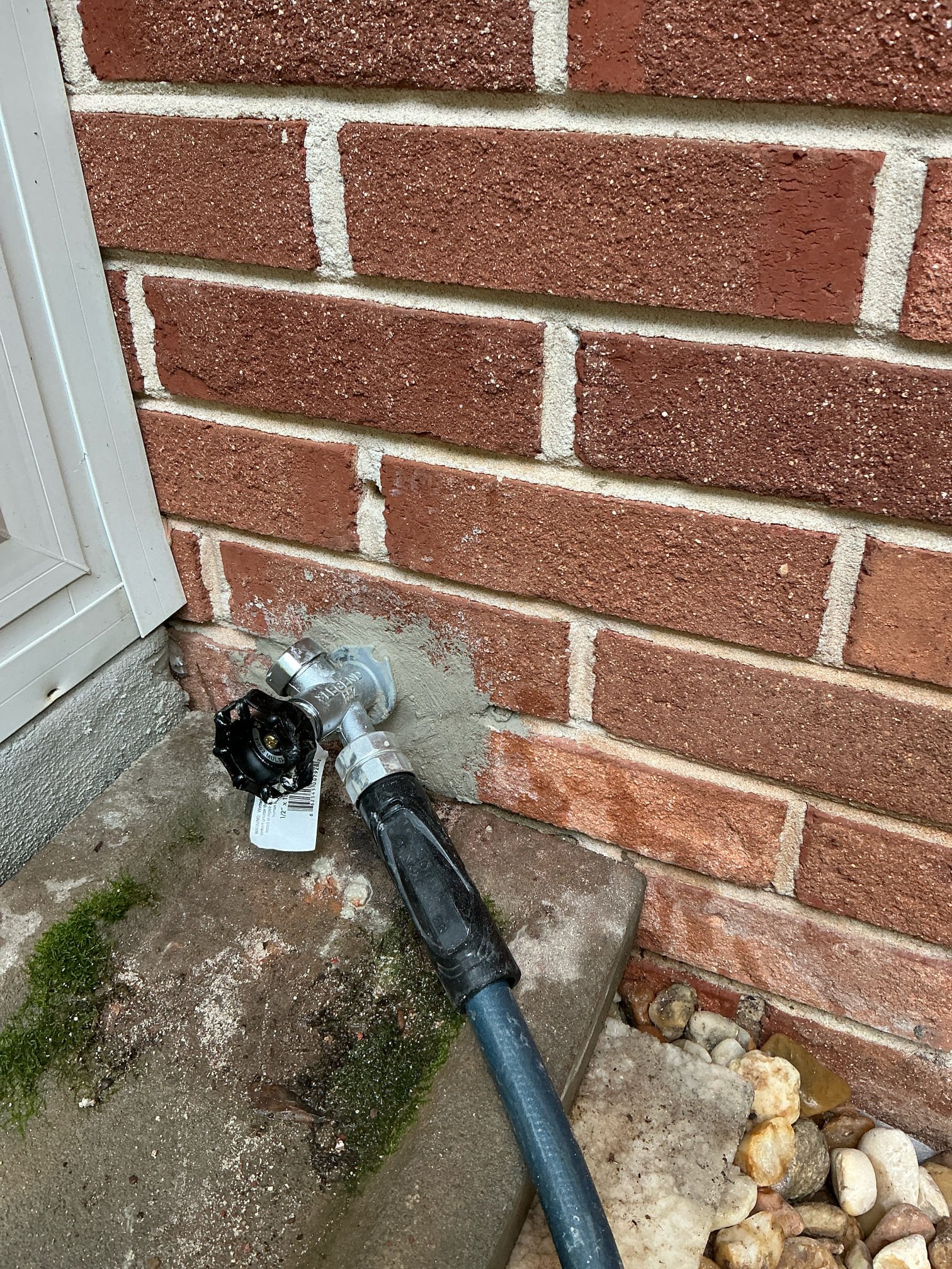 Found back hose bib leaking. Replaced hose bib with new frost resistant hose bib on back of house into crawl space. Hydro concreted hose bib to wall due to original hole to big to get screws secured.