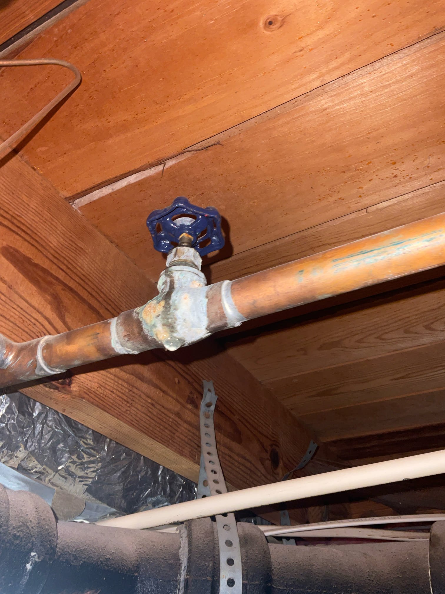 Fixed three copper pipe leak in basement with ceiling opening, 1/2 and 3/4 “ shut off valve replaced, Also replaced sewage ejector pump with a Zoeller M264 pump , new ball valve and check valve also installed. 