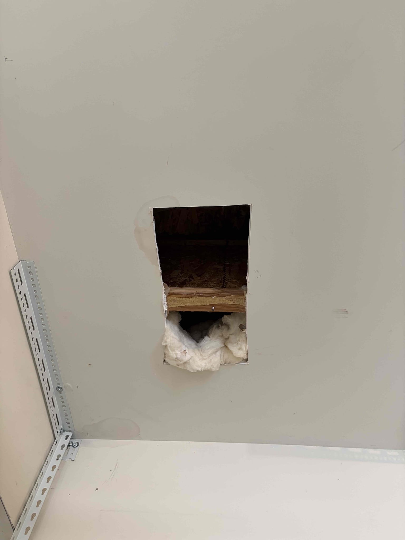 This customer cut open a hole in the drywall upstairs due to a potential leak. These drywall was not wet however it was a dry spot on the ceiling, so therefore opened up the ceiling to figure out what the leak was first we thought it was the shower however when I opened it up, there was a whole bunch of rat feces in the wall cavity, and based on everything, I believe the “” leak is rat urine given that I recommended the customer to call a pest control company. At this time, no leak has been found. Additionally, water pressure is at normal psi and their water heater from 2018. 