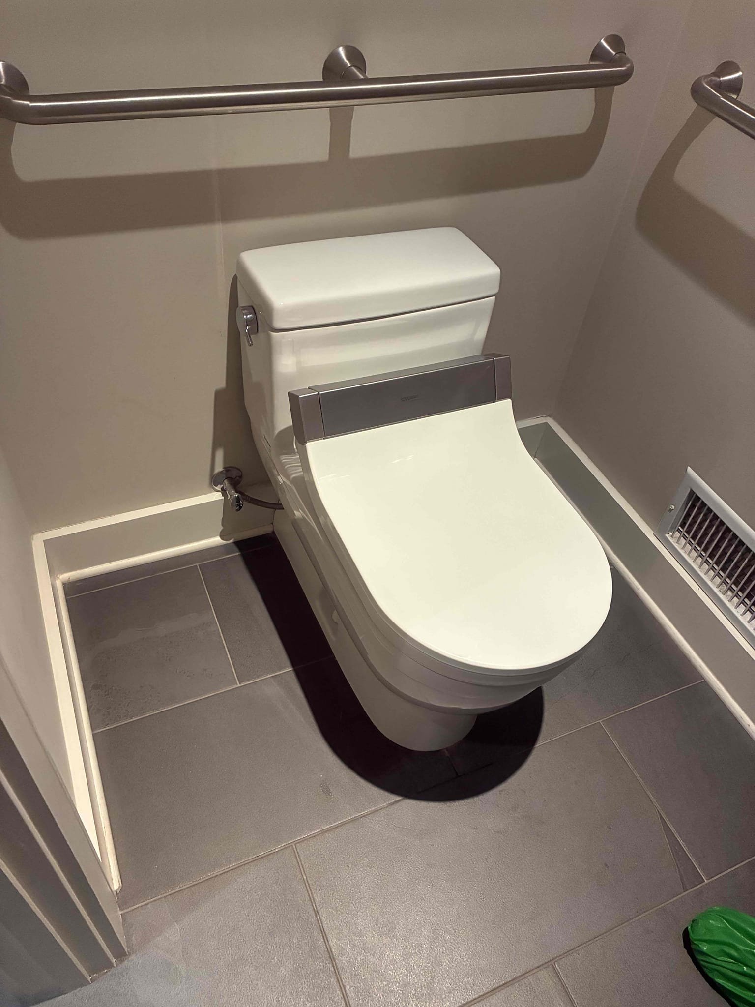 Customer had toilet order to our shop and wanted to install. Checked pressure and water heater. Pressure was good. Gave Customer options for replacement. Replaced old toilet with Toto and bidet side mount install had to drill through tile on flooring in order to secure anchors to floor for proper securing of toilet after toilet was set into place flush toilet to check for leaks and proper function.