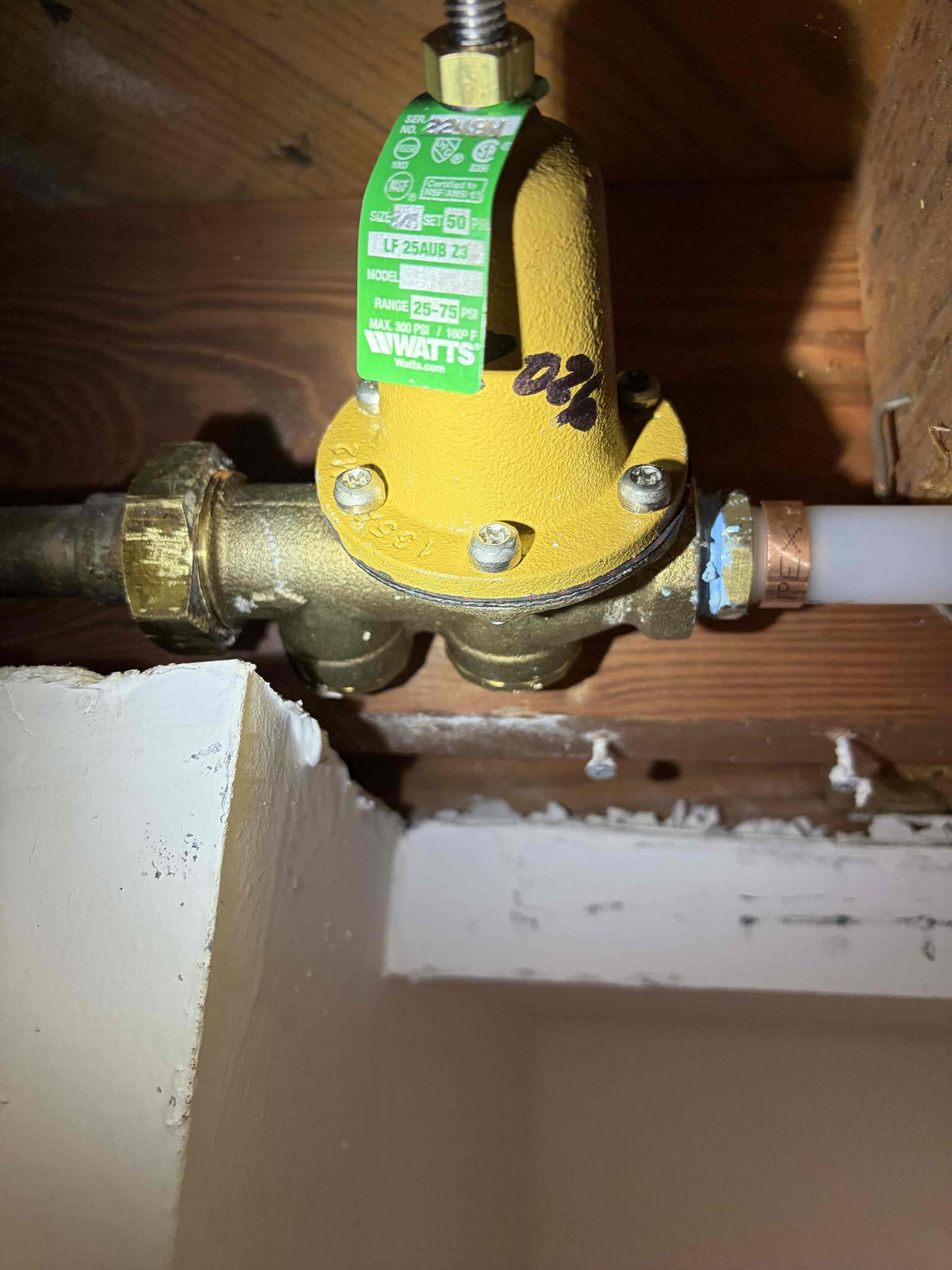 Pressure reducing valve replacement with main shut off valve

For this customer we were called out to do a camera inspection of a drain line basement cast stack, however the access for the clean out plug had never been off before more than likely so I recommended going from the roof to camera the line. Additionally we did an inspection of basically the whole home and its plumbing structure, the customer had mentioned that the pressure seemed to be high, we check the pressure and it was at 120psi. So therefore the pressure needs to be under 80 psi per state code. So therefore the recommendation was to replace the Prv with a new one, the customer opted to remove the drywall to access the Prv. Rather than cutting into the wall to replace the shut off valve we added the shut off valve after the pressure regulator valve. Additionally I pointed out key issues with the water heater, as needs to be fixed properly. Once everything was installed there is no leaks customer is all set. Thank you f