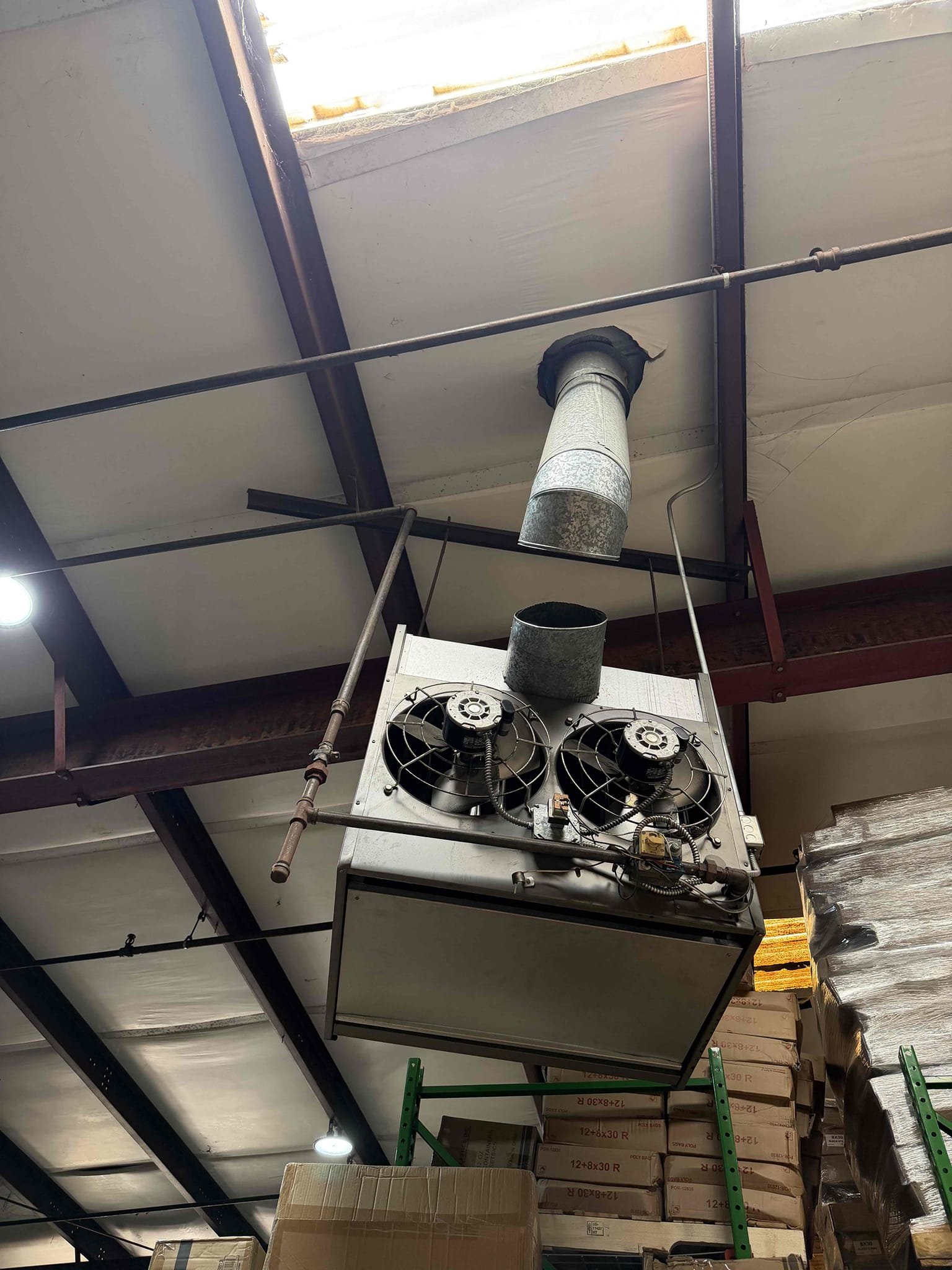 Was called out for gas leak repair from forklift hitting furnace. The business owner wants to disconnect the furnace and put a valve and plug where the elbow is( see pictures). This gas pipe is about 30 ft above head. Gave estimate and business owner would like time to think over estimate and will call in if they want to proceed with work