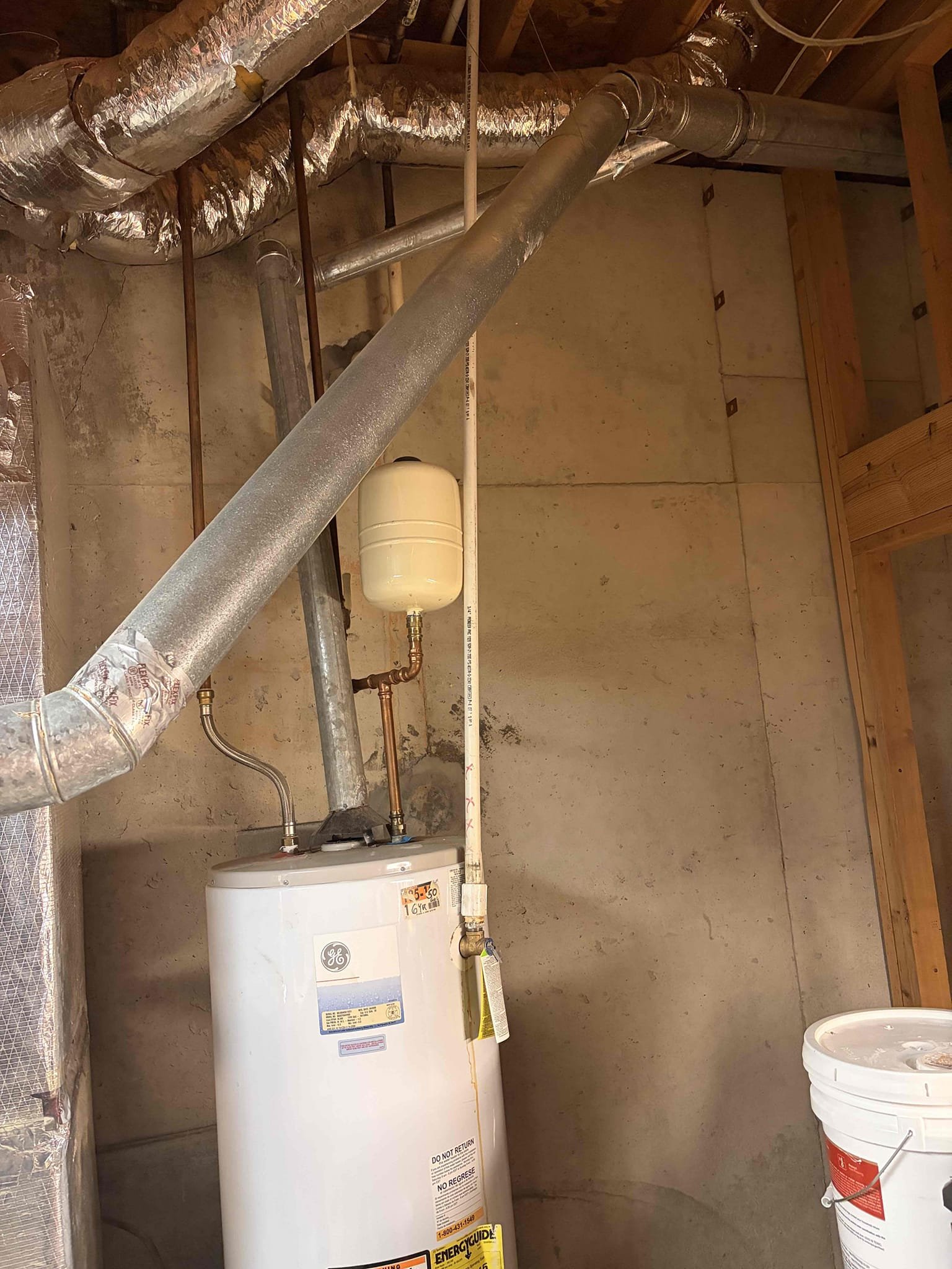 Customer has leaking water heater in basement. Customer stated it has been leaking for roughly two weeks. Gave customer options to replace water heater. Water heater replacement includes new pan, expansion tank, shutoff valve, new T&P line and new gas line ran around ac unit.