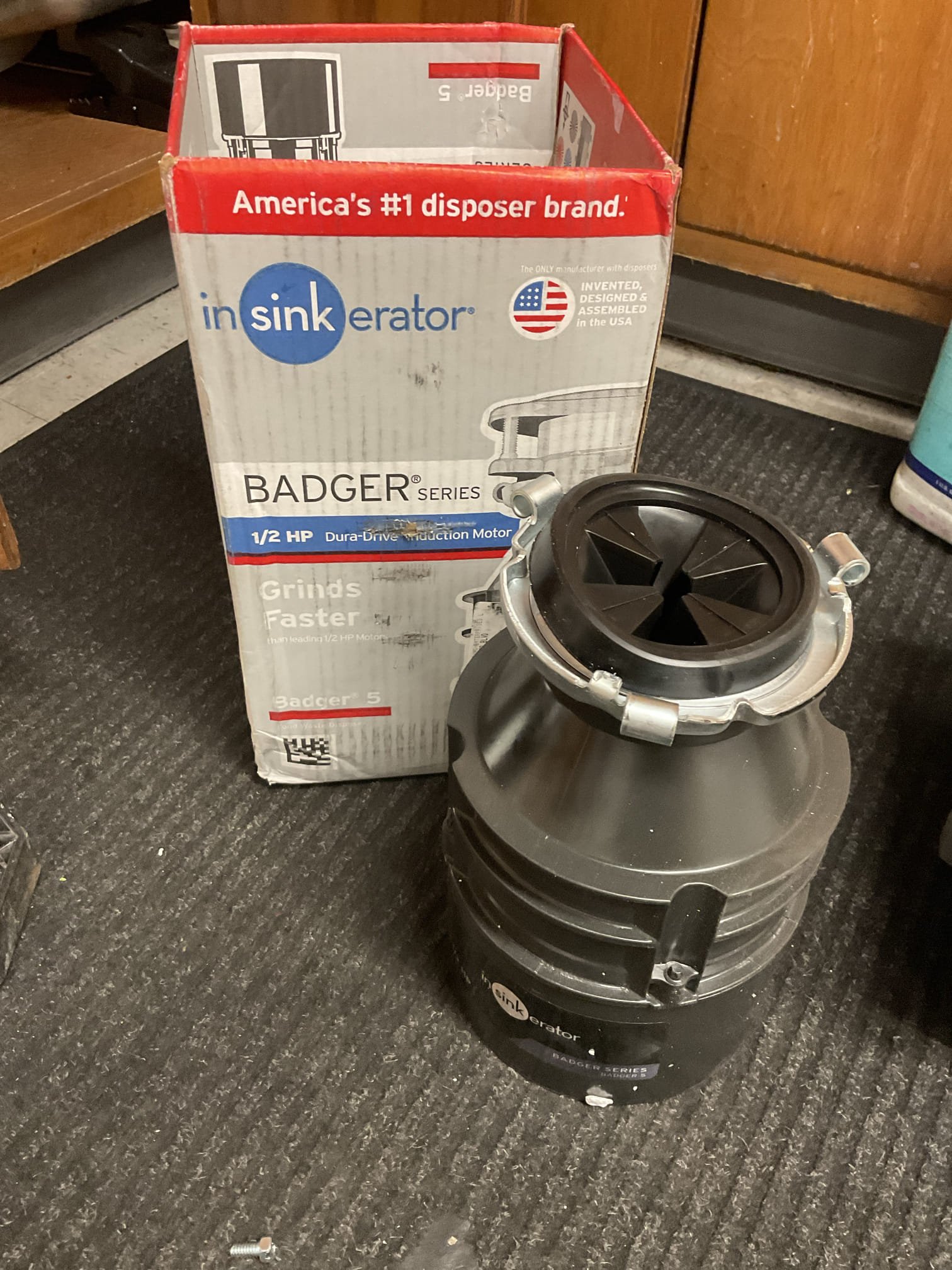 Checked wet carpet area , found leak was from an old disposal in break room , replaced with new 1/2 hp insinkerator disposal today to stopped leak . 