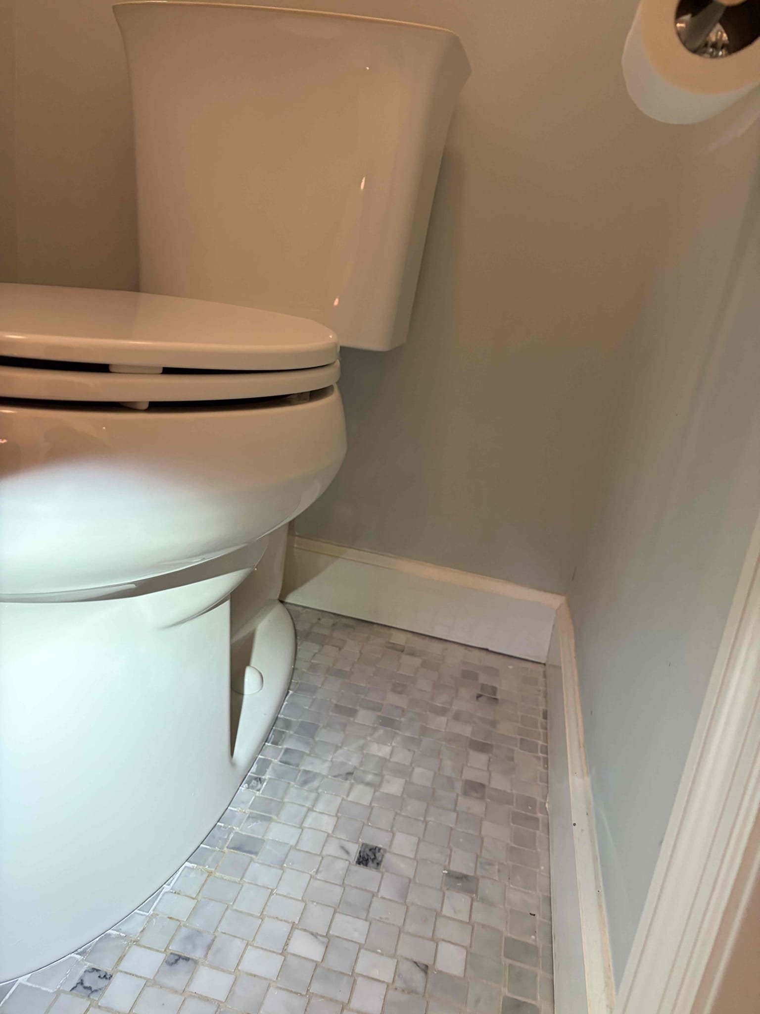 For this customer we removed and installed a new toilet in the master bathroom, we installed a kholer intrepid  2 piece toilet, removed the old wax ring and cleaned all the older caulking off and cleaned the surrounding area, once cleaned we installed the new wax ring, new closet bolts and. Cut them to length. Installed the base of toilet following the tank, to insure proper fitment. Once installed there are no leaks from the toilet. Went back with white caulk to finish the install. 